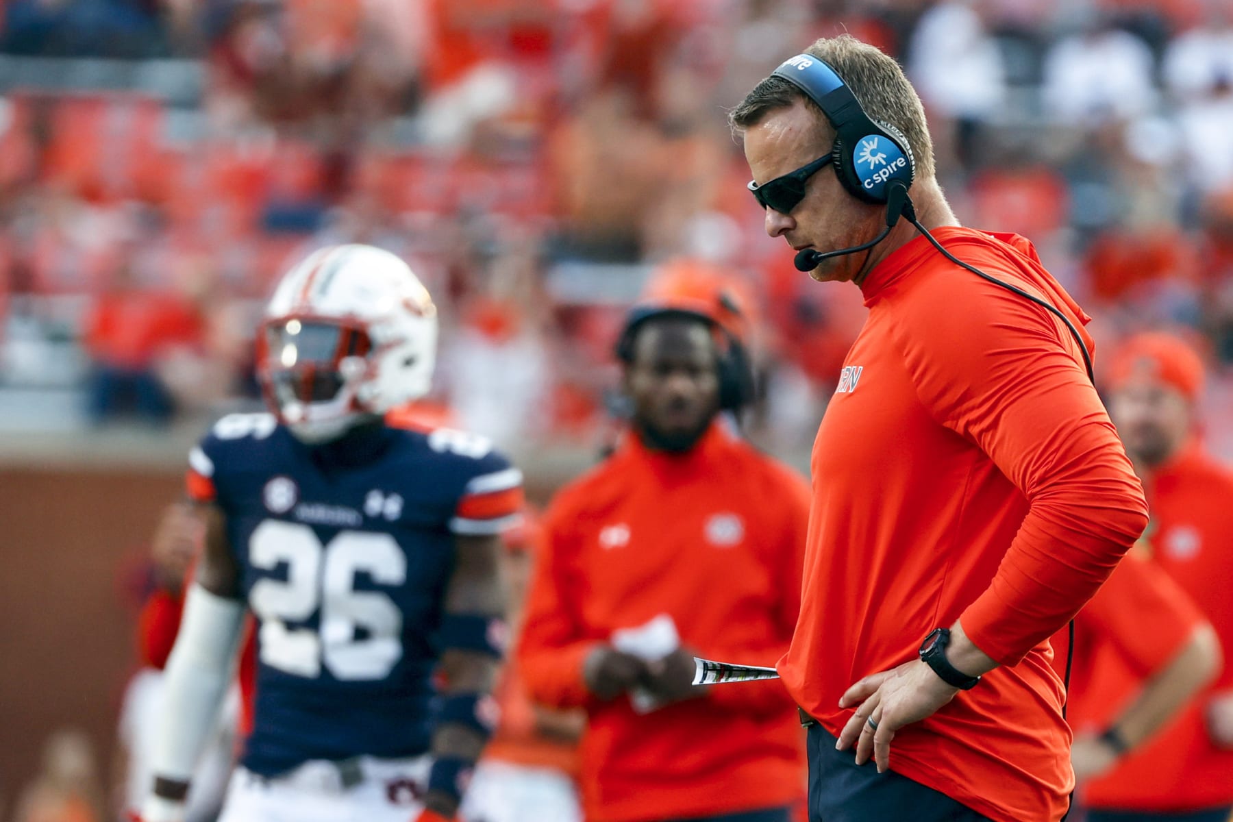 Auburn head coach Bryan Harsin reacts after a turnover during the second half of an NCAA college football game against Penn State, Saturday, Sept. 17, 2022, in Auburn, Ala. (AP Photo/Butch Dill) Auburn head coach Bryan Harsin reacts after a turnover during the second half of an NCAA college football game against Penn State, Saturday, Sept. 17, 2022, in Auburn, Ala. (AP Photo/Butch Dill)