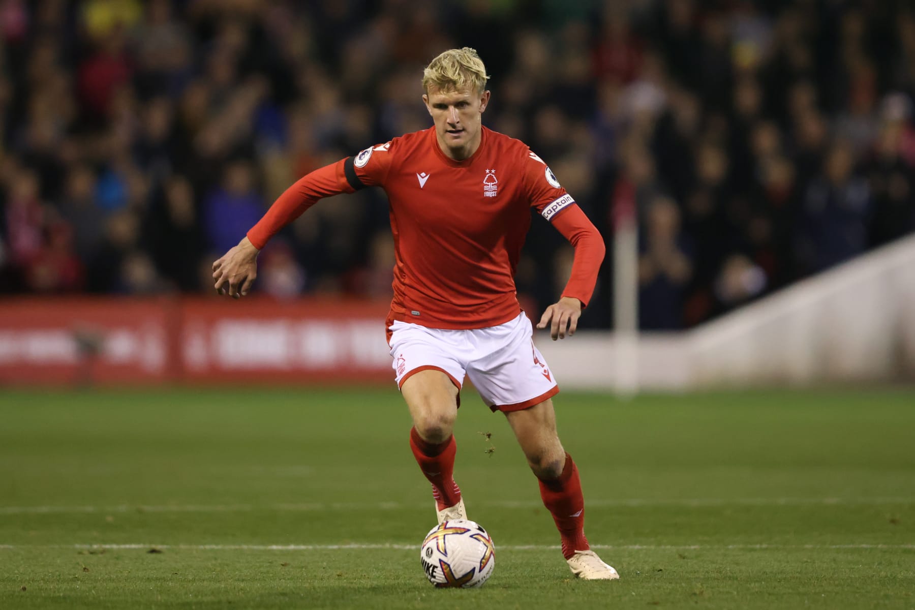 NOTTINGHAM, ENGLAND - SEPTEMBER 16:  Joe Worrall of Nottingham Forest during the Premier League match between Nottingham Forest and Fulham FC at City Ground on September 16, 2022 in Nottingham, United Kingdom. (Photo by Marc Atkins/Getty Images)