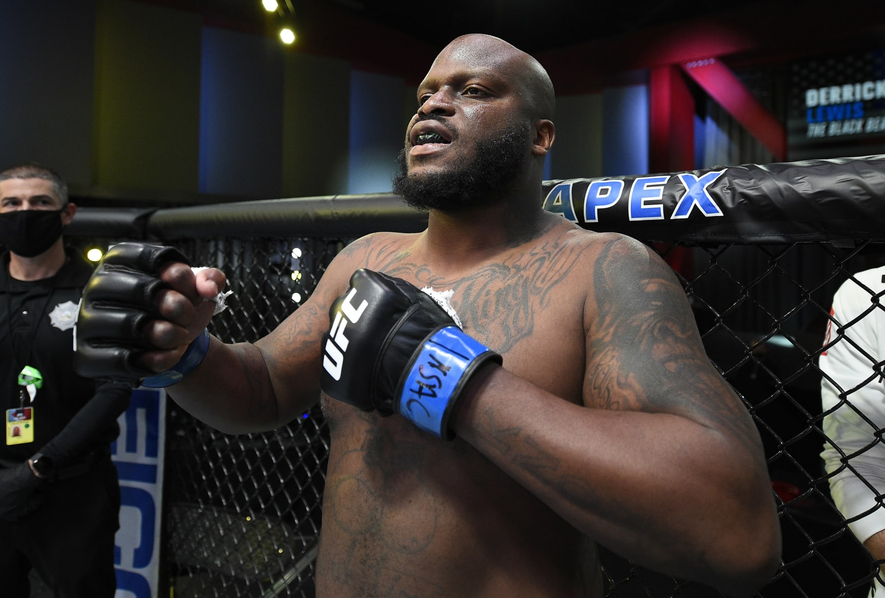LAS VEGAS, NEVADA - FEBRUARY 20: Derrick Lewis prepares to fight Curtis Blaydes in a heavyweight bout during the UFC Fight Night event at UFC APEX on February 20, 2021 in Las Vegas, Nevada. (Photo by Chris Unger/Zuffa LLC)