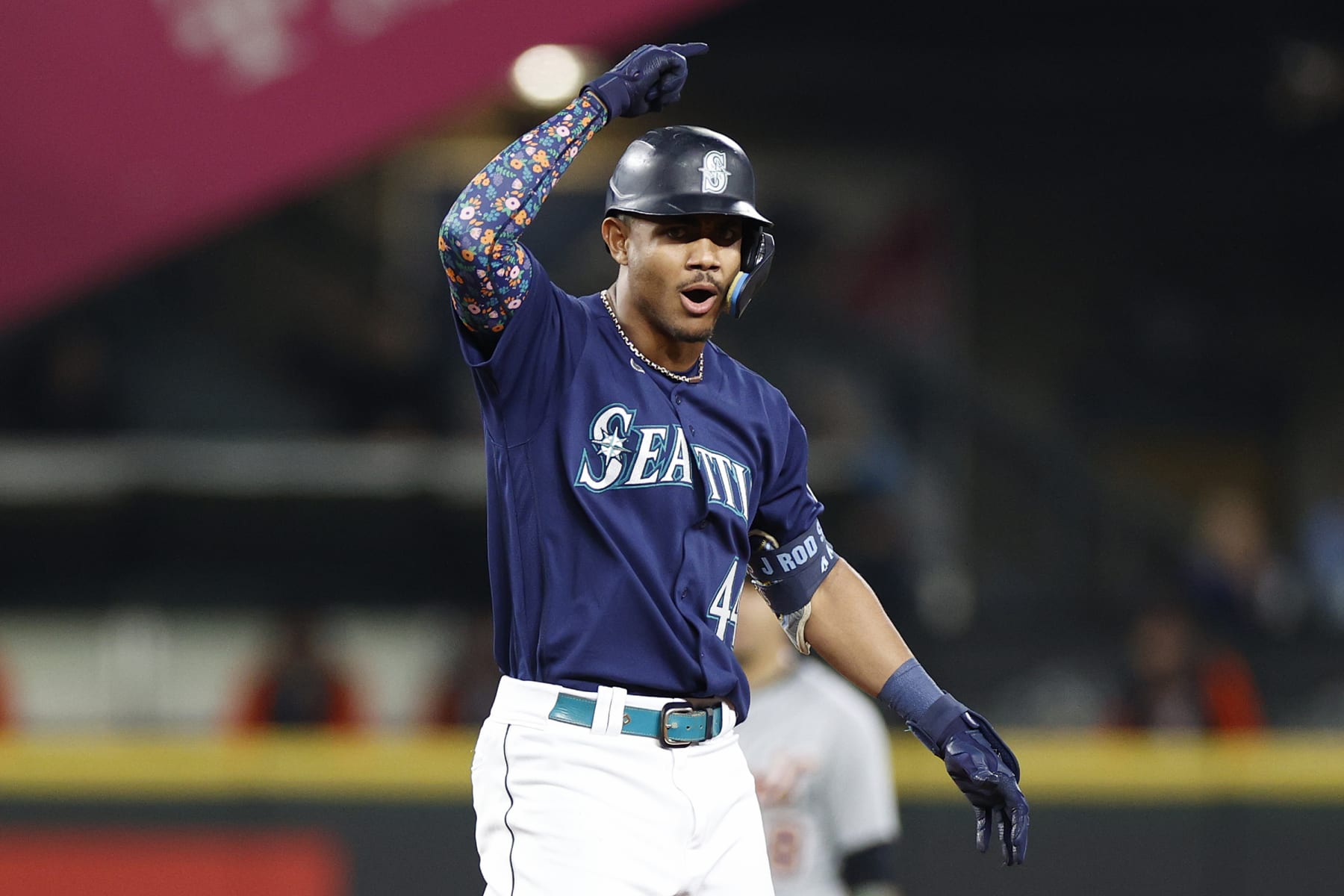 SEATTLE, WASHINGTON - OCTOBER 03: Julio Rodriguez #44 of the Seattle Mariners reacts after his RBI double during the seventh inning against the Detroit Tigers at T-Mobile Park on October 03, 2022 in Seattle, Washington. (Photo by Steph Chambers/Getty Images) SEATTLE, WASHINGTON - OCTOBER 03: Julio Rodriguez #44 of the Seattle Mariners reacts after his RBI double during the seventh inning against the Detroit Tigers at T-Mobile Park on October 03, 2022 in Seattle, Washington. (Photo by Steph Chambers/Getty Images)