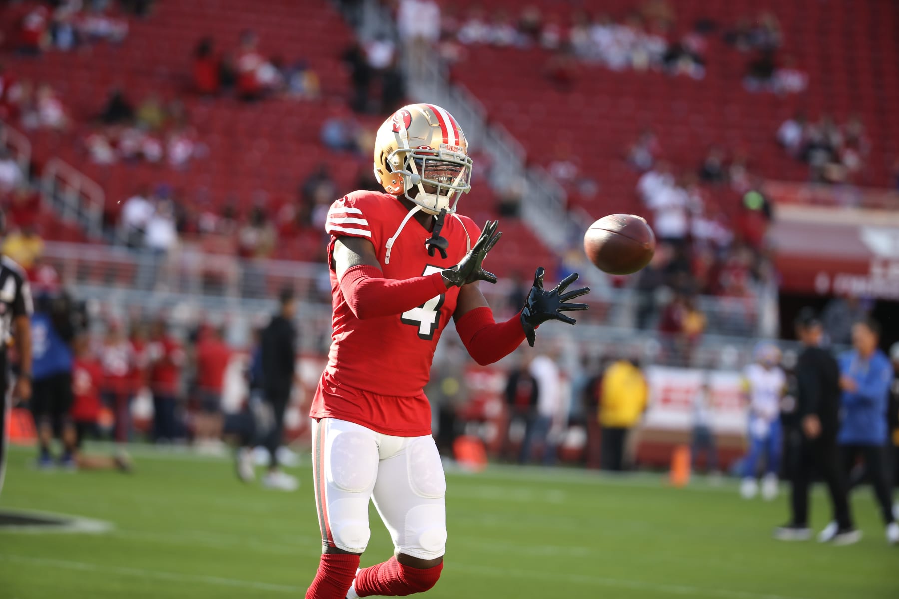 SANTA CLARA, CA - OCTOBER 03: San Francisco 49ers cornerback Emmanuel Moseley (4) during the NFL game between the Los Angeles Rams and the San Francisco 49ers on October 03, 2022, at Levi's Stadium in Santa Clara, CA. (Photo by Jevone Moore/Icon Sportswire via Getty Images) SANTA CLARA, CA - OCTOBER 03: San Francisco 49ers cornerback Emmanuel Moseley (4) during the NFL game between the Los Angeles Rams and the San Francisco 49ers on October 03, 2022, at Levi's Stadium in Santa Clara, CA. (Photo by Jevone Moore/Icon Sportswire via Getty Images)
