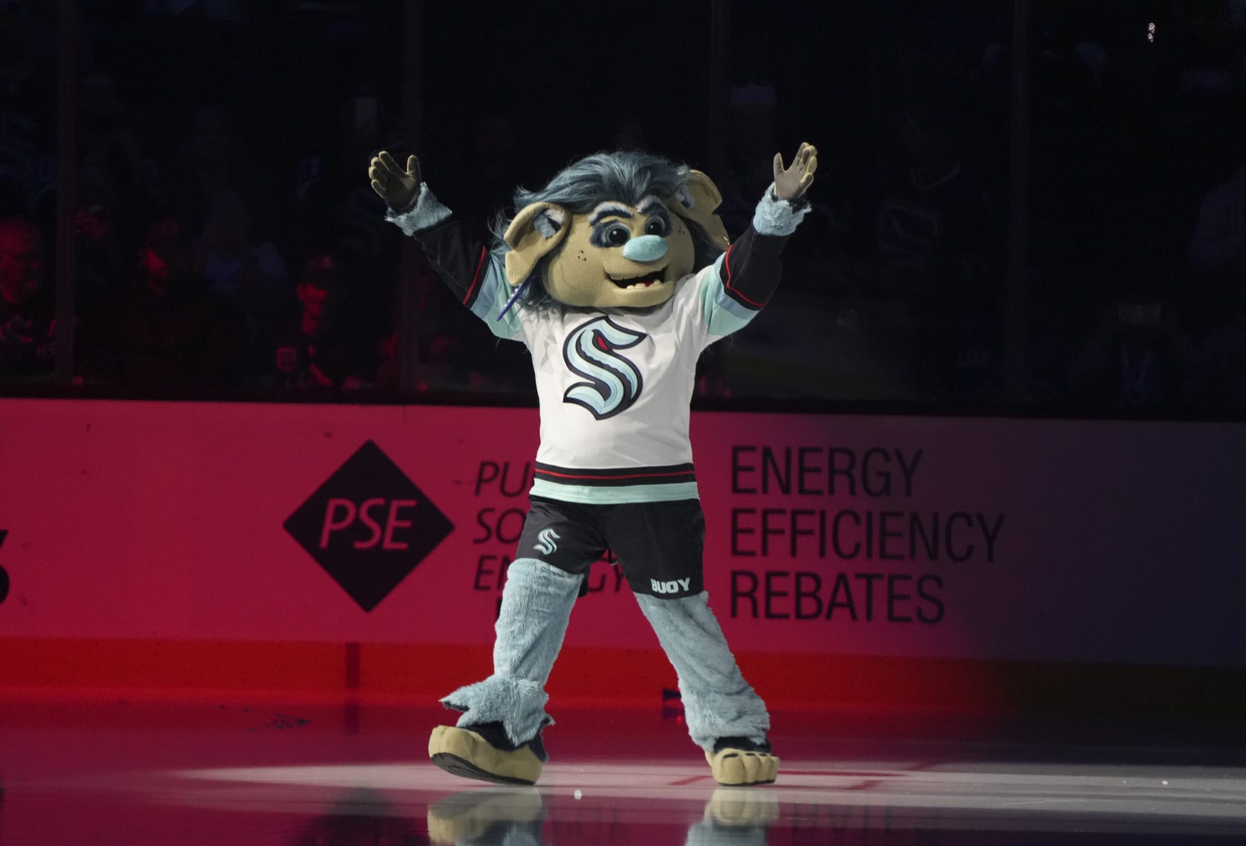SEATTLE, WA - OCTOBER 01: The new Kraken mascot Buoy made it's debut tonight before an NHL pre-season game between the Vancouver Canucks and the Seattle Kraken on October 1, 2022 at Climate Pledge Arena in Seattle, WA. (Photo by Jeff Halstead/Icon Sportswire via Getty Images)