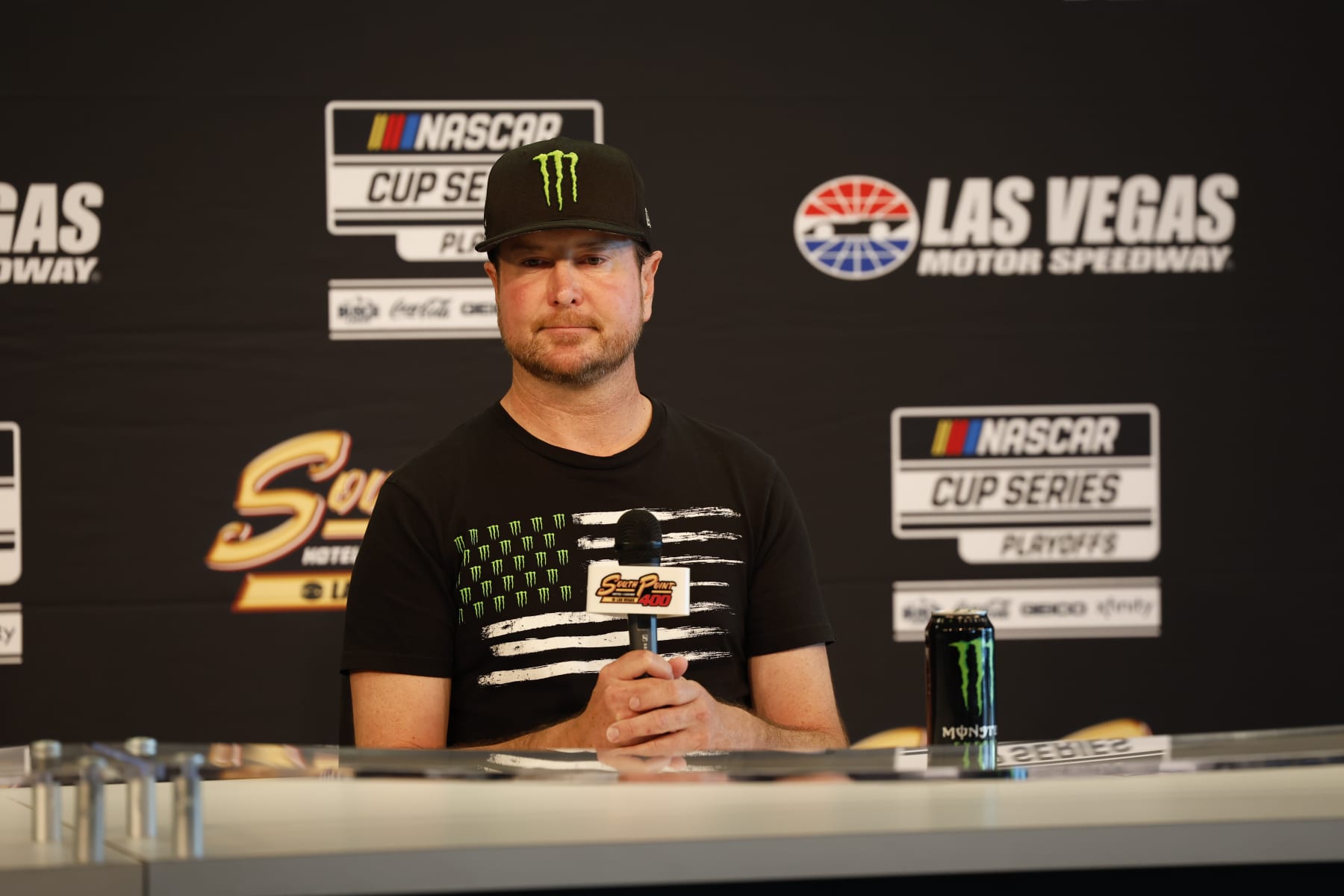 LAS VEGAS, NV - OCTOBER 15: NASCAR Cup Series and 23XI driver Kurt Busch announces he will not race again in 2022 and will not race full-time in 2023 during a press conference, on October 15, 2022, at Las Vegas Motor Speedway in Las Vegas, NV. (Photo by Jeff Speer/LVMS/Icon Sportswire via Getty Images)