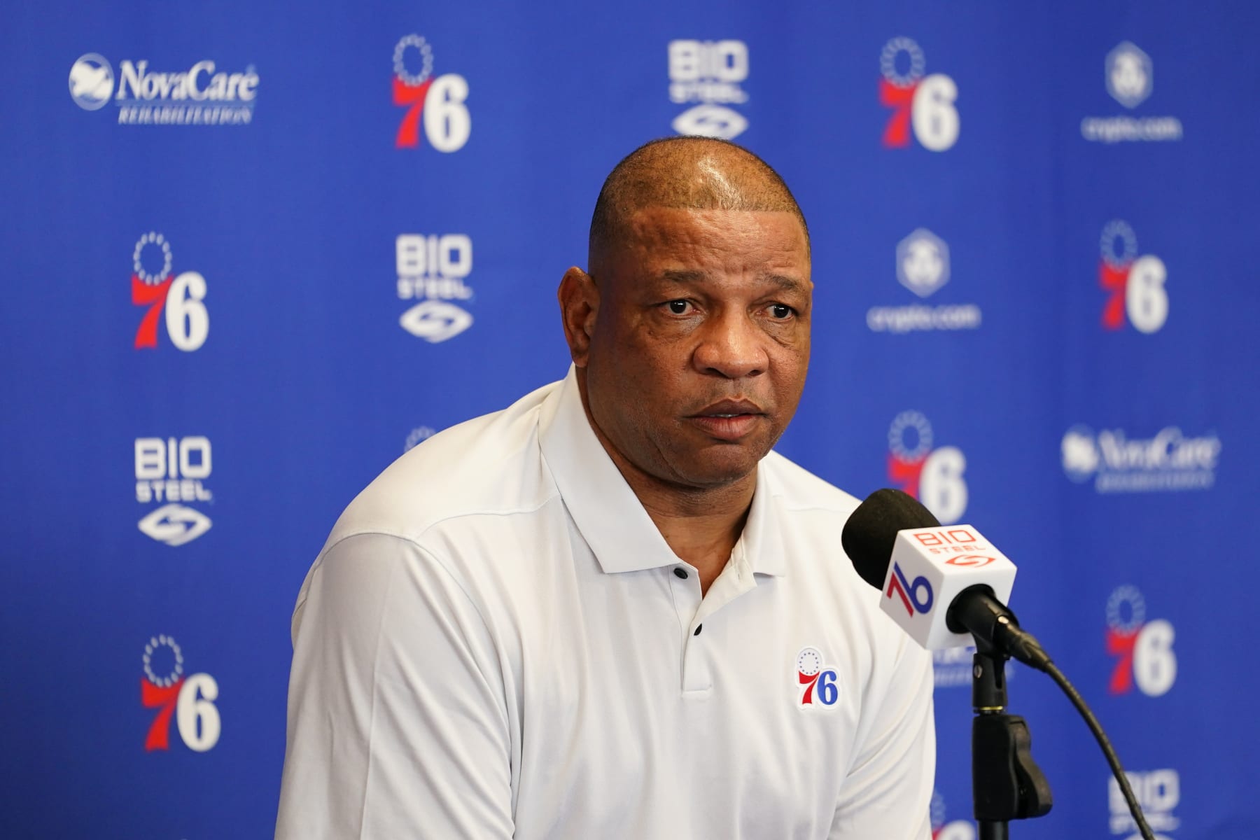 Philadelphia 76ers' Doc Rivers speaks during a news conference at the team's NBA basketball practice facility, Friday, May 13, 2022, in Camden, N.J. (AP Photo/Matt Slocum) Philadelphia 76ers' Doc Rivers speaks during a news conference at the team's NBA basketball practice facility, Friday, May 13, 2022, in Camden, N.J. (AP Photo/Matt Slocum)