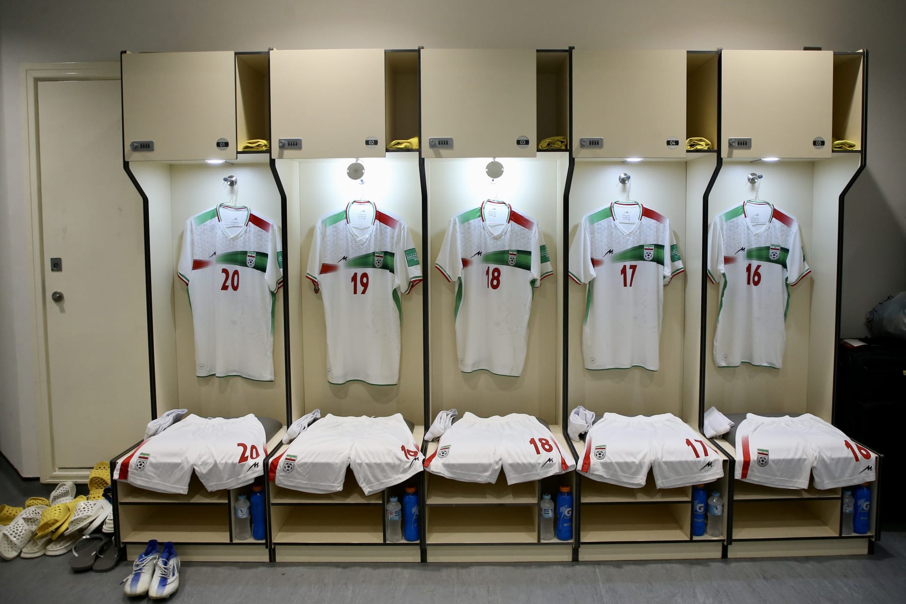 DOHA, QATAR - JUNE 12: General view of Iran national team jerseys before the FIFA Friendly Regular Round match between Iran and Algeria at Suheim Bin Hamad Stadium on June 12, 2022 in Doha, Qatar. (Photo by Amir kheirkhah ATPImages/Getty Images)