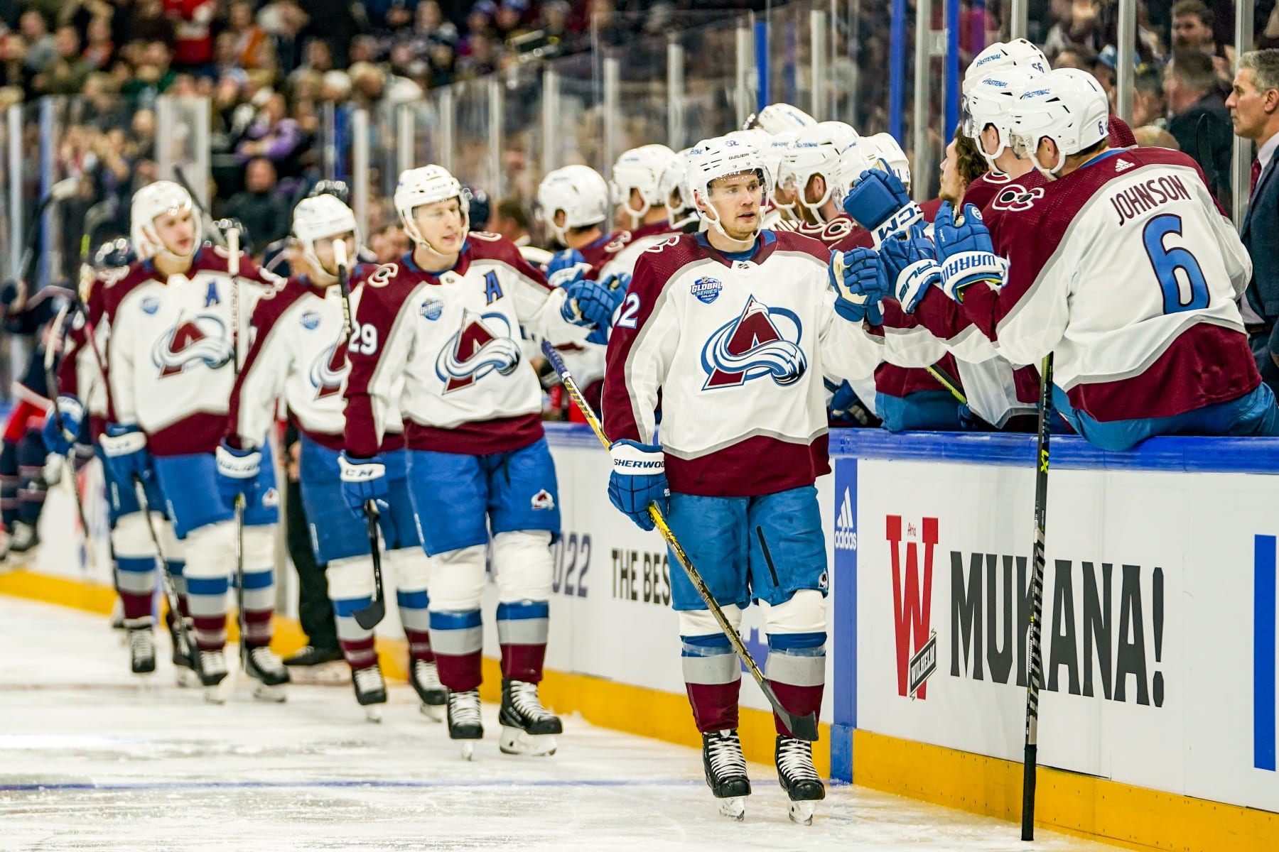 TAMPERE, FINLAND - NOVEMBER 05: Artturi Lehkonen of Colarado celebrates his 1-0 during the 2022 NHL Global Series - Finland match between Colorado Avalanche and Columbus Blue Jackets at Nokia Arena on November 5, 2022 in Tampere, Finland. (Photo by Jari Pestelacci/Eurasia Sport Images/Getty Images)