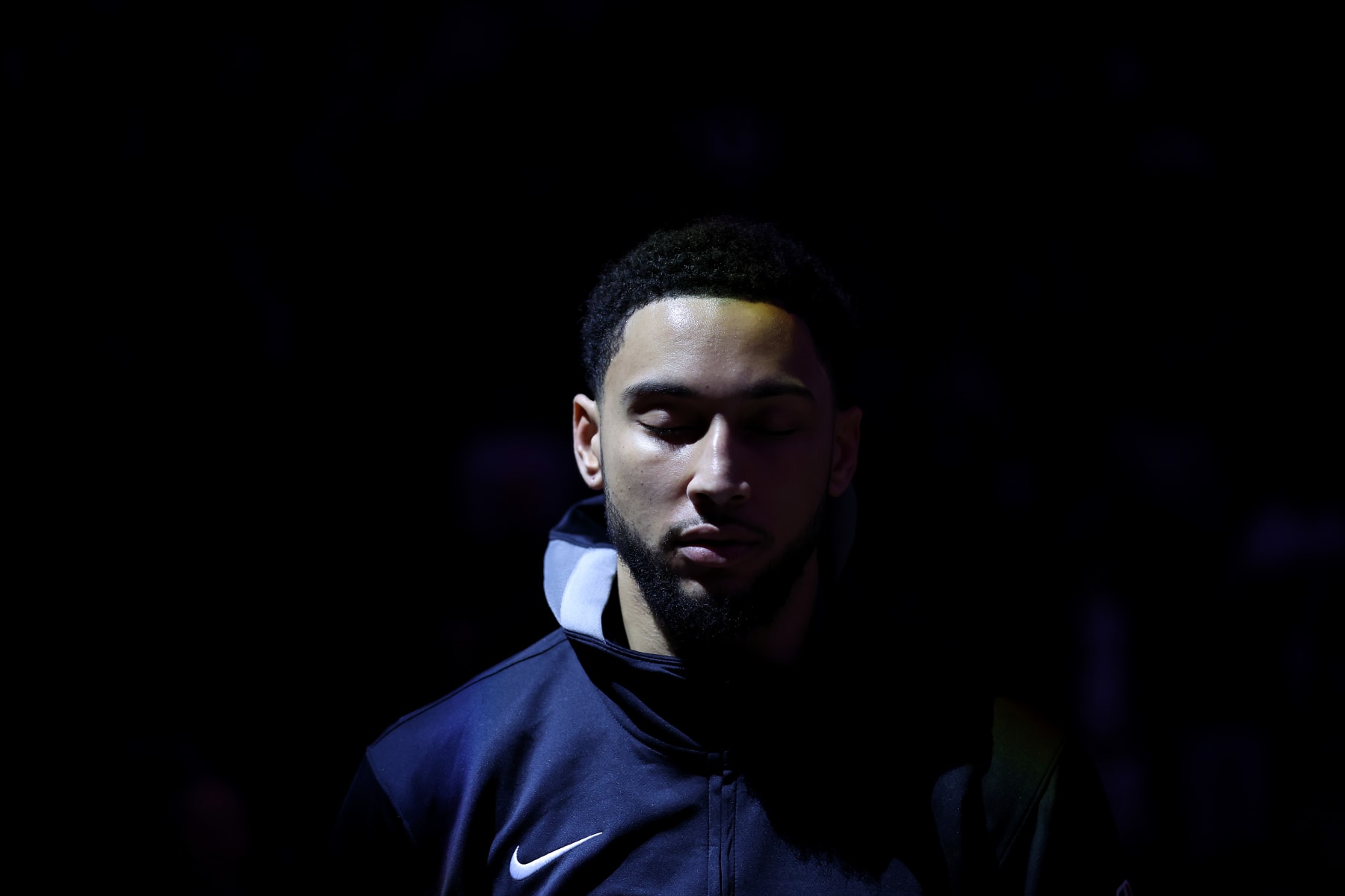 SACRAMENTO, CALIFORNIA - NOVEMBER 15: Ben Simmons #10 of the Brooklyn Nets stands for the national anthem before their game against the Sacramento Kings at Golden 1 Center on November 15, 2022 in Sacramento, California. NOTE TO USER: User expressly acknowledges and agrees that, by downloading and or using this photograph, User is consenting to the terms and conditions of the Getty Images License Agreement. (Photo by Ezra Shaw/Getty Images)