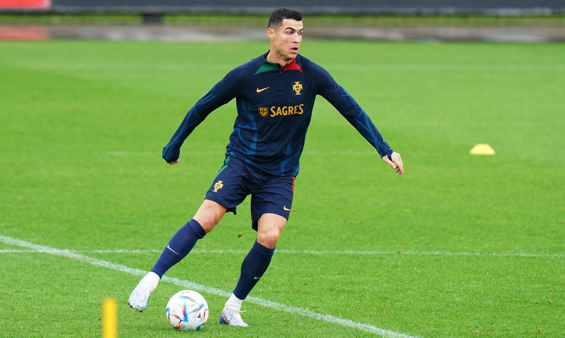 OEIRAS, PORTUGAL - NOVEMBER 15: Cristiano Ronaldo of Portugal in action during the Portugal training session at Cidade do Futebol FPF on November 15, 2022 in Oeiras, Portugal. (Photo by Gualter Fatia/Getty Images)