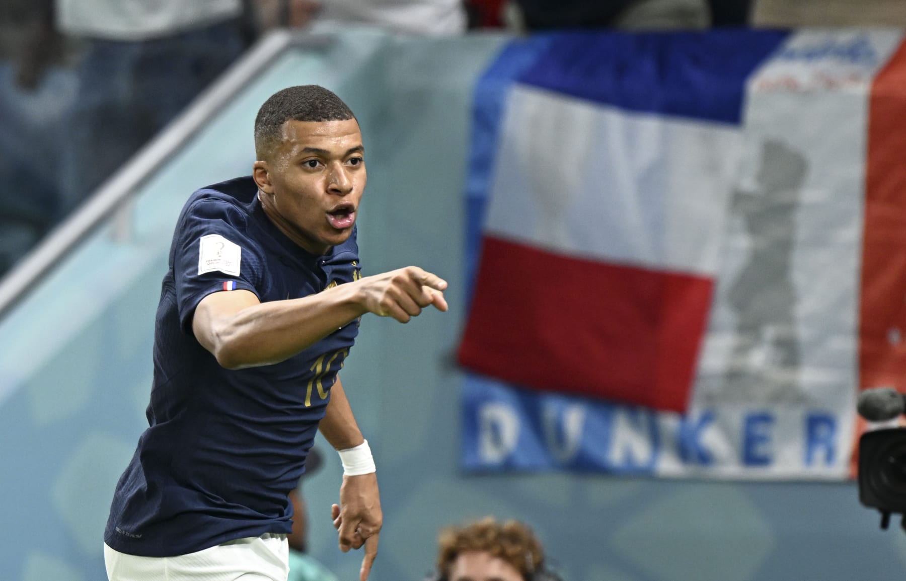 AL WAKRAH, QATAR - NOVEMBER 22: Kylian Mbappe of France celebrates after scoring a goal during the FIFA World Cup 2022 Group D match between France and Australia at Al Janoub Stadium in Al Wakrah, Qatar on November 22, 2022. (Photo by Erçin Ertürk/Anadolu Agency via Getty Images)