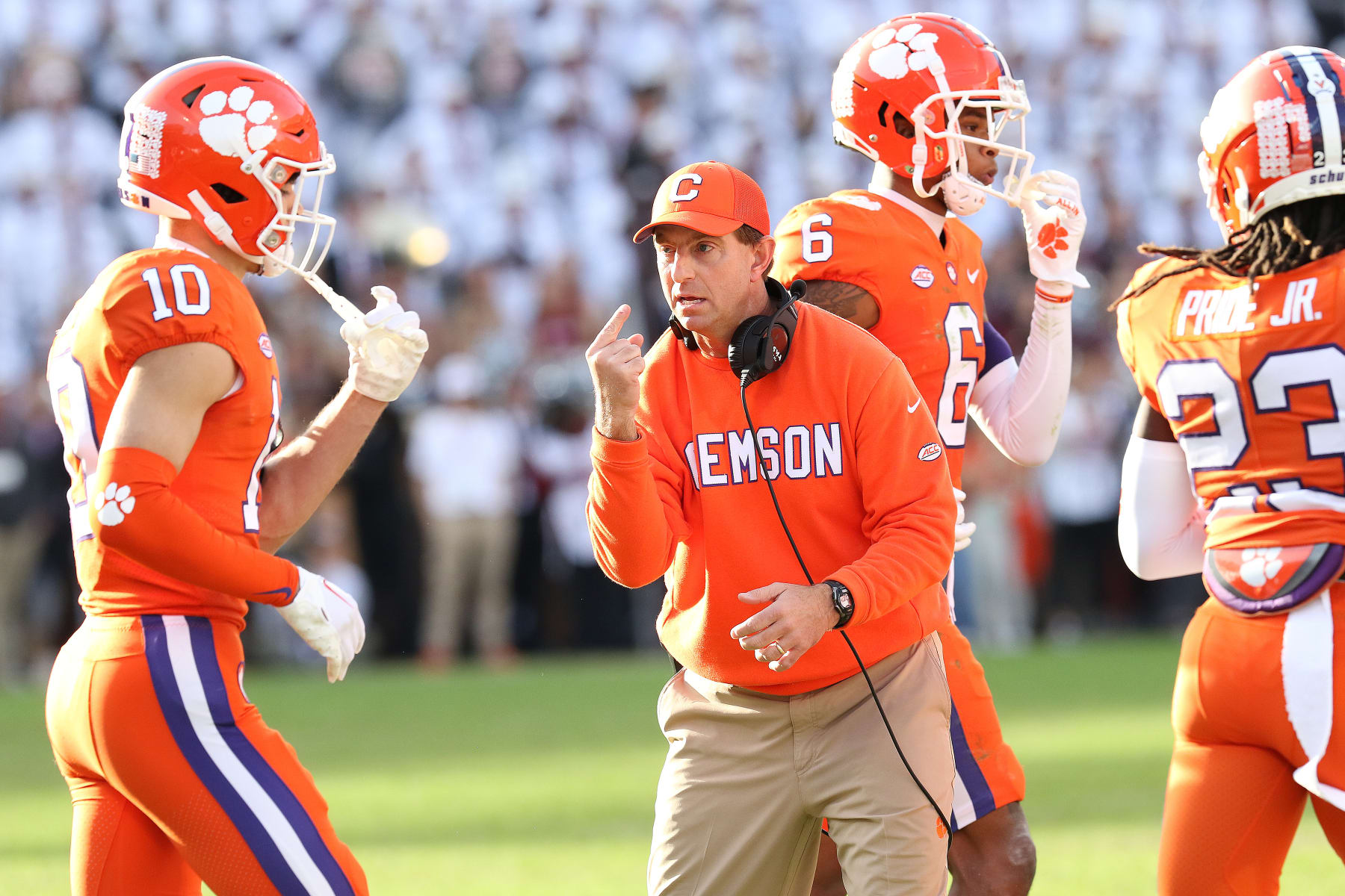 CLEMSON, SC - NOVEMBER 26: Clemson Tigers head coach Dabo Swinney during a college football game between the South Carolina Gamecocks and the Clemson Tigers on November 26, 2022, at Clemson Memorial Stadium in Clemson, S.C. (Photo by John Byrum/Icon Sportswire via Getty Images)