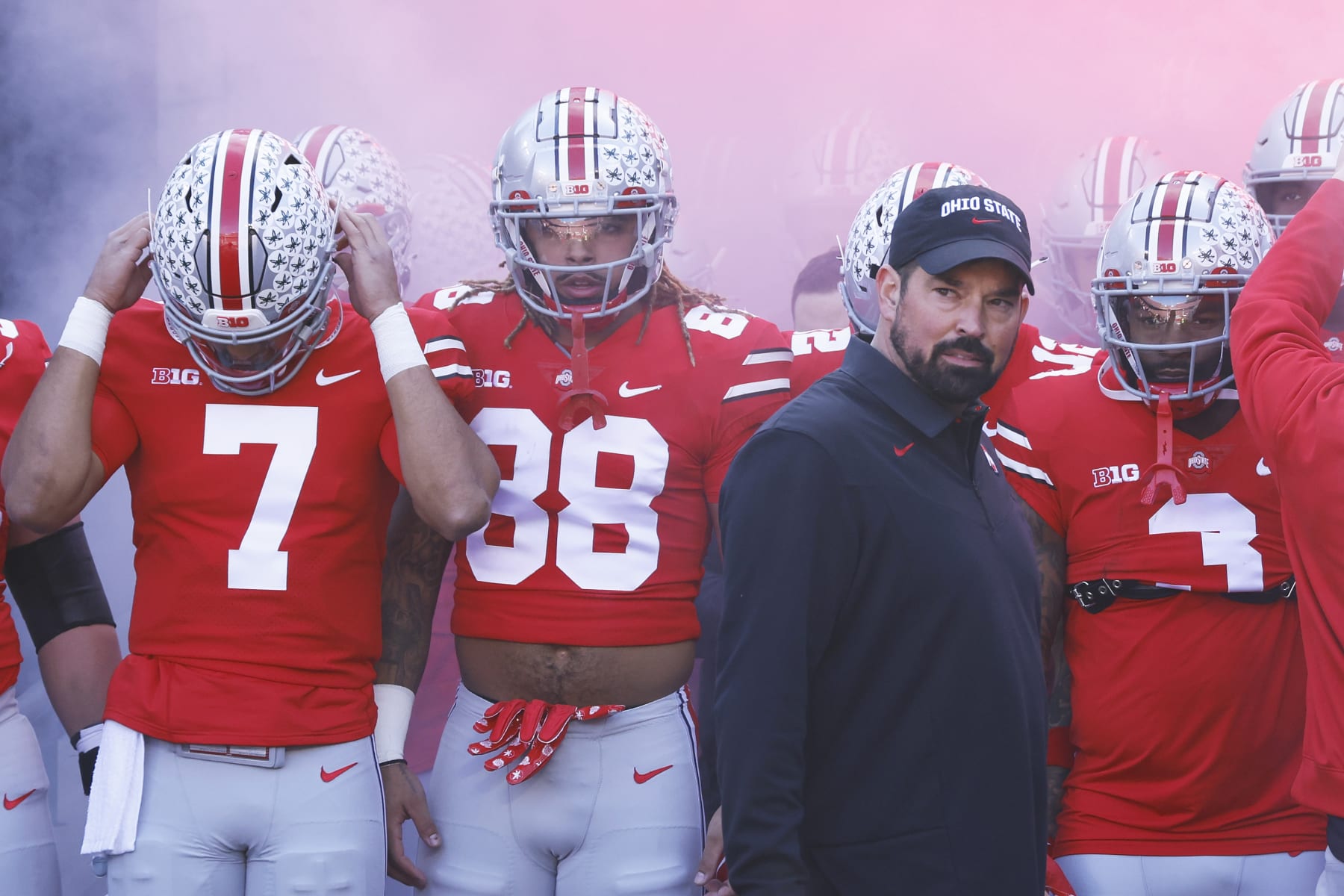 COLUMBUS, OH - NOVEMBER 26: Ohio State Buckeyes head coach Ryan Day gets ready to lead his team to the field prior to a college football game against the Michigan Wolverines on November 26, 2022 at Ohio Stadium in Columbus, Ohio. (Photo by Joe Robbins/Icon Sportswire via Getty Images)