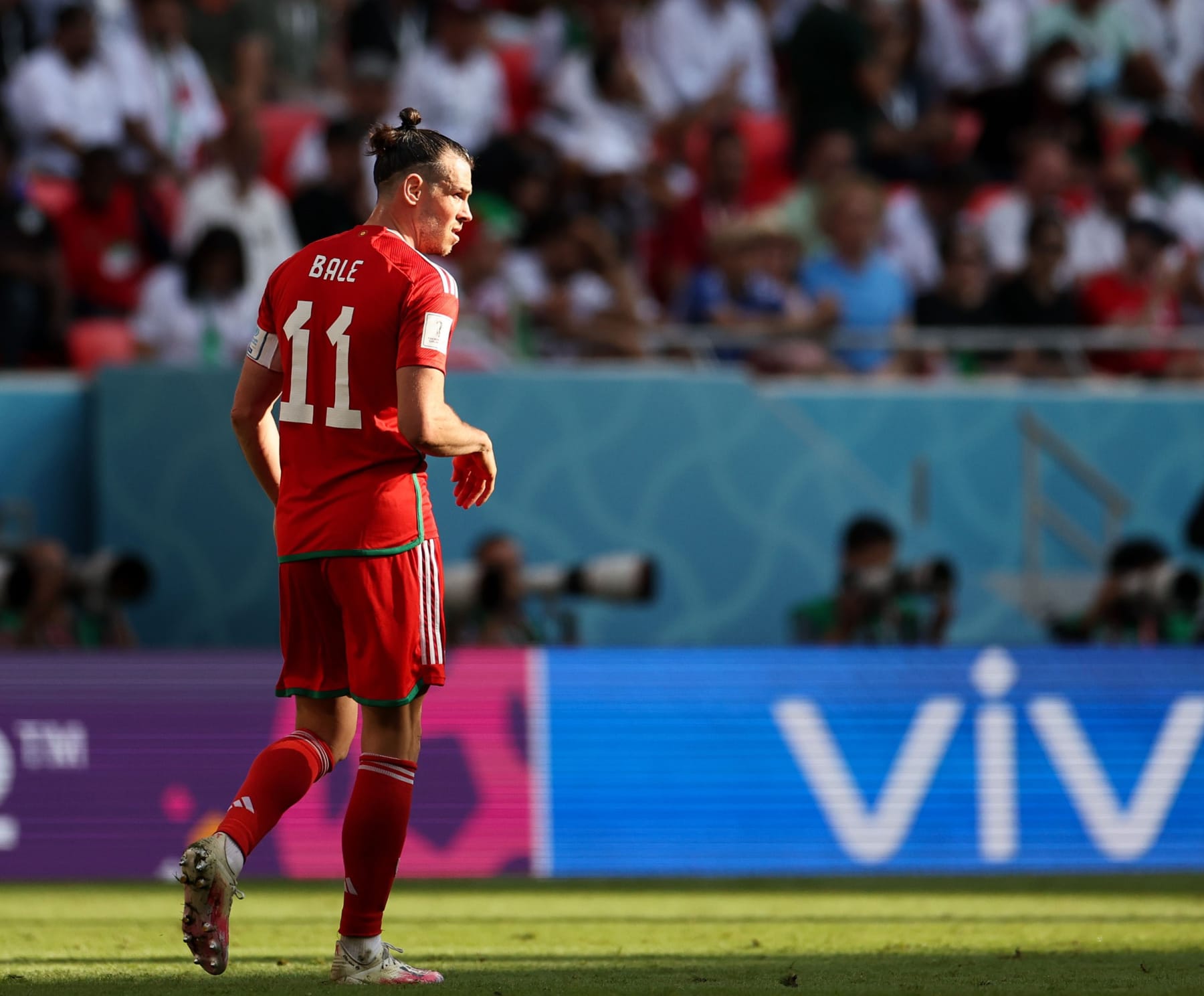 Gareth Bale of Wales reacts during the Group B match between Wales and Iran at the 2022 FIFA World Cup at Ahmad Bin Ali Stadium in Al Rayyan, Qatar, Nov. 25, 2022. (Photo by Cao Can/Xinhua via Getty Images)