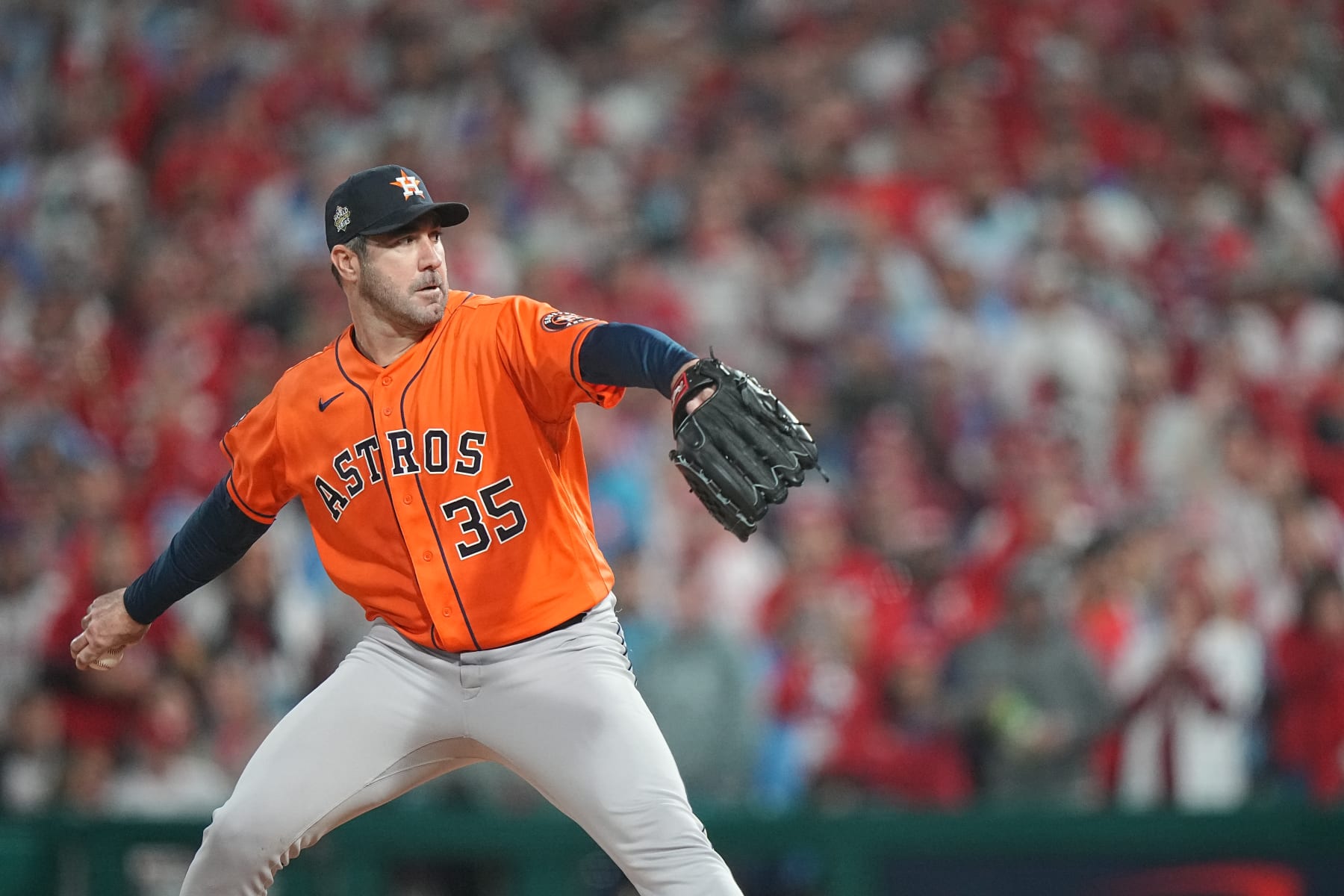Baseball: World Series: Houston Astros Justin Verlander (35) in action, pitching vs Philadelphia Phillies at Citizens Bank Park. Game 5.
Philadelphia, PA 11/3/2022
CREDIT: Erick W. Rasco (Photo by Erick W. Rasco/Sports Illustrated via Getty Images)
(Set Number: X164226 TK1)