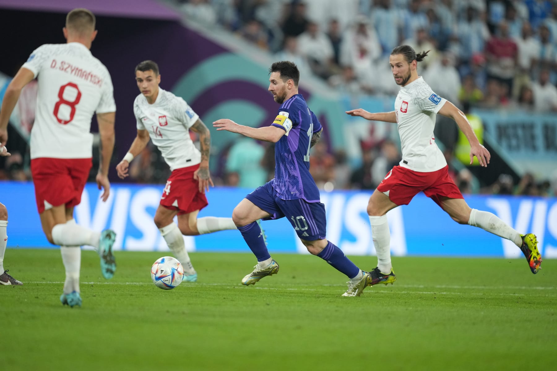 DOHA, QATAR - NOVEMBER 30: Lionel Messi (10) of Argentina in action during the FIFA World Cup Qatar 2022 Group C match between Poland and Argentina at Stadium 974 on November 30, 2022 in Doha, Qatar. (Photo by Fareed Kotb/Anadolu Agency via Getty Images)