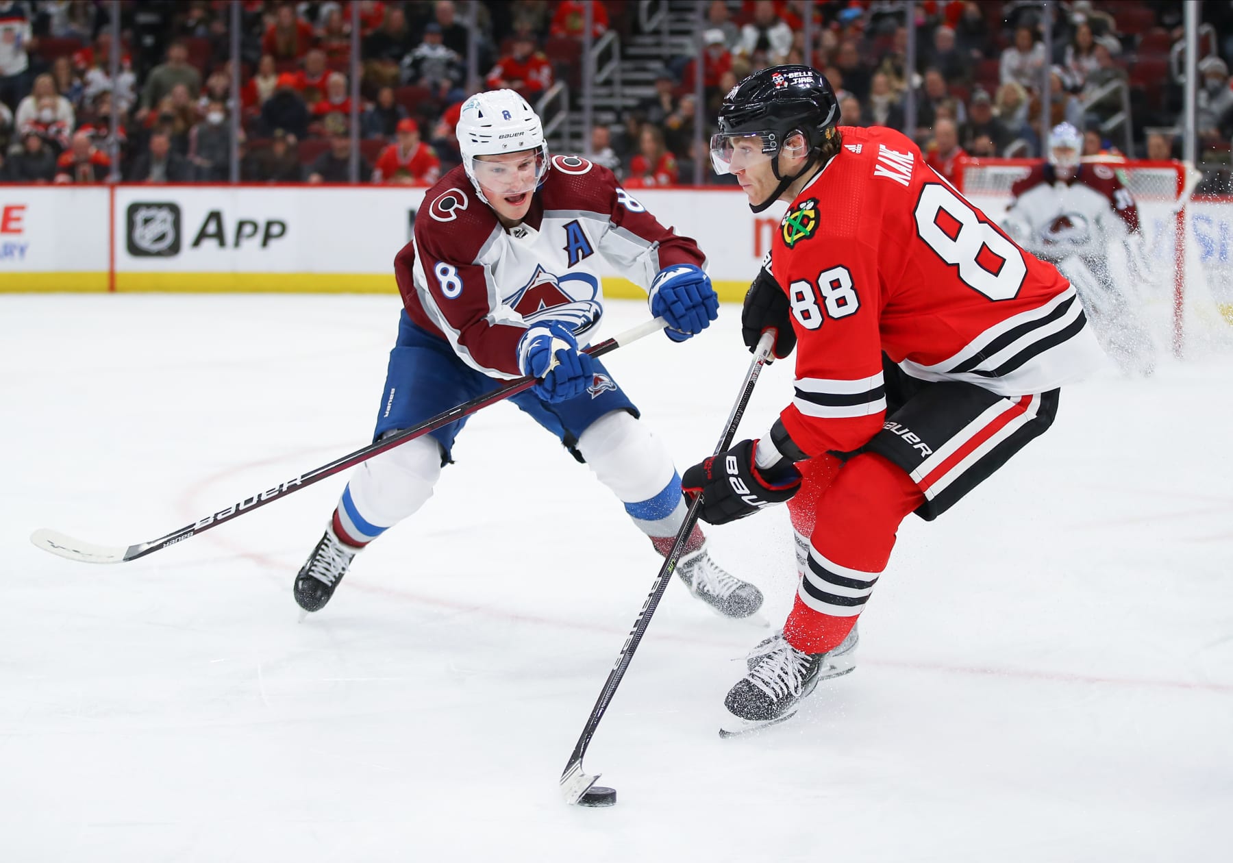 Colorado Avalanche defenseman Cale Makar and Chicago Blackhawks winger Patrick Kane.