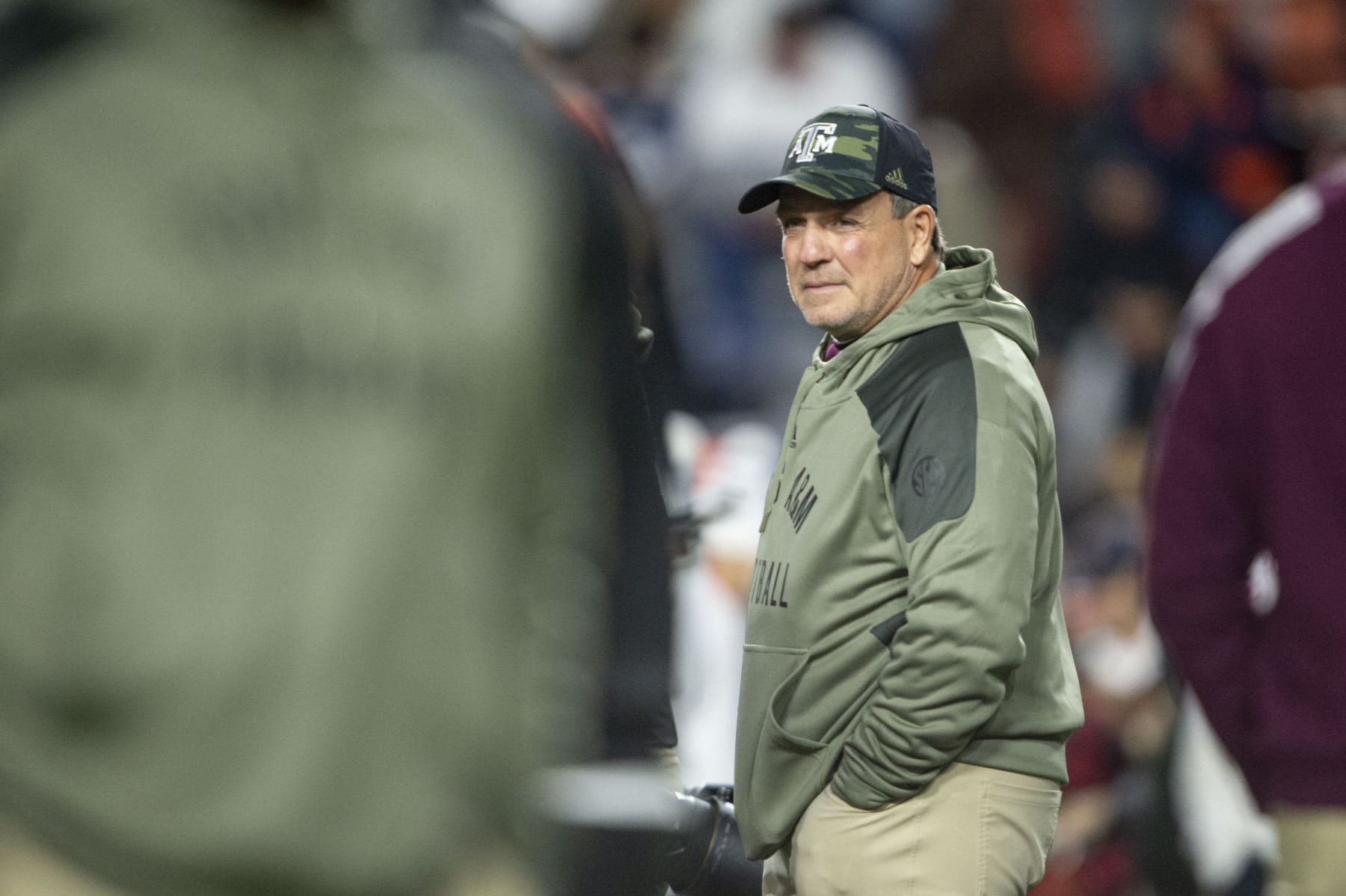 AUBURN, ALABAMA - NOVEMBER 12: Head coach Jimbo Fisher of the Texas A&M Aggies prior to their game against the Auburn Tigers at Jordan-Hare Stadium on November 12, 2022 in Auburn, Alabama. (Photo by Michael Chang/Getty Images)