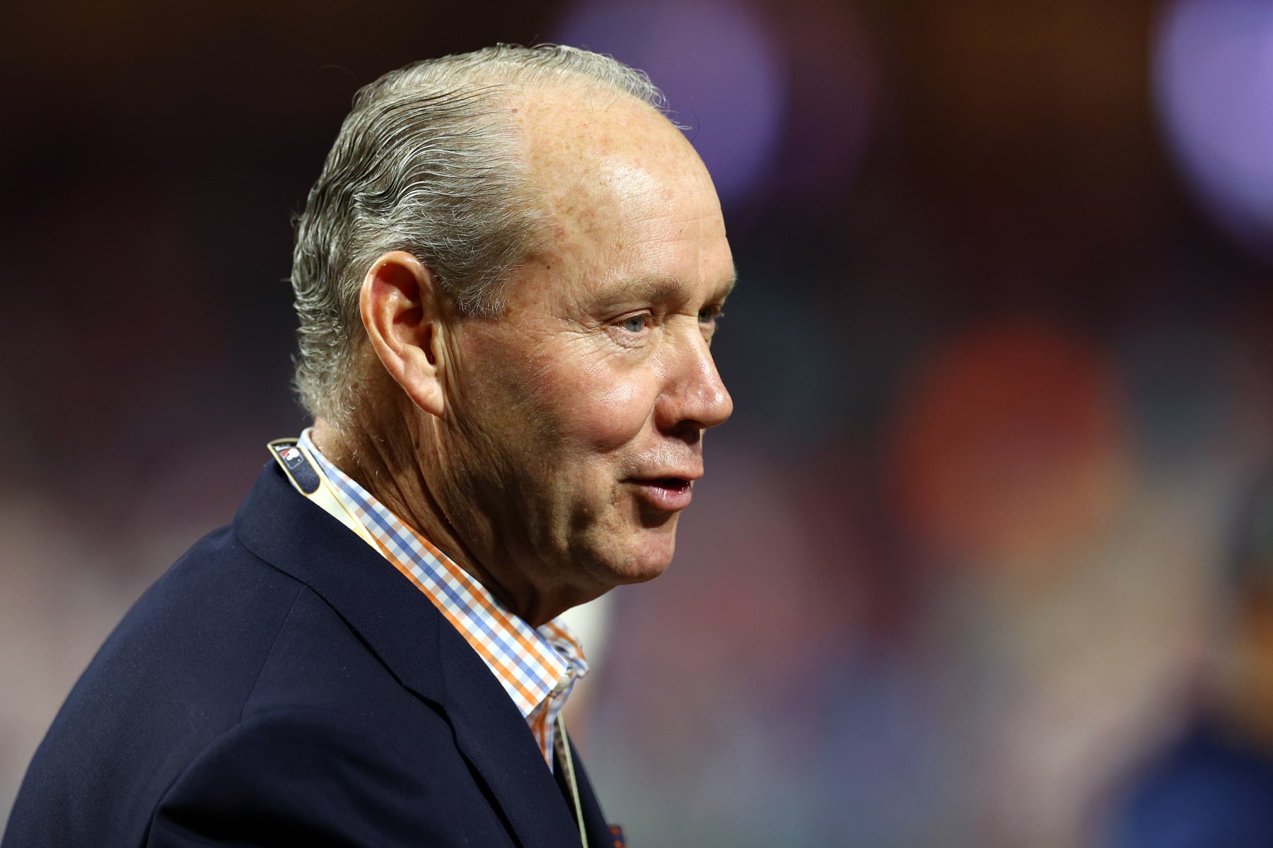 PHILADELPHIA, PENNSYLVANIA - NOVEMBER 02: Jim Crane, Owner and Chairman of the Houston Astros, looks on prior to Game Four of the 2022 World Series between the Houston Astros and the Philadelphia Phillies at Citizens Bank Park on November 02, 2022 in Philadelphia, Pennsylvania. (Photo by Elsa/Getty Images)