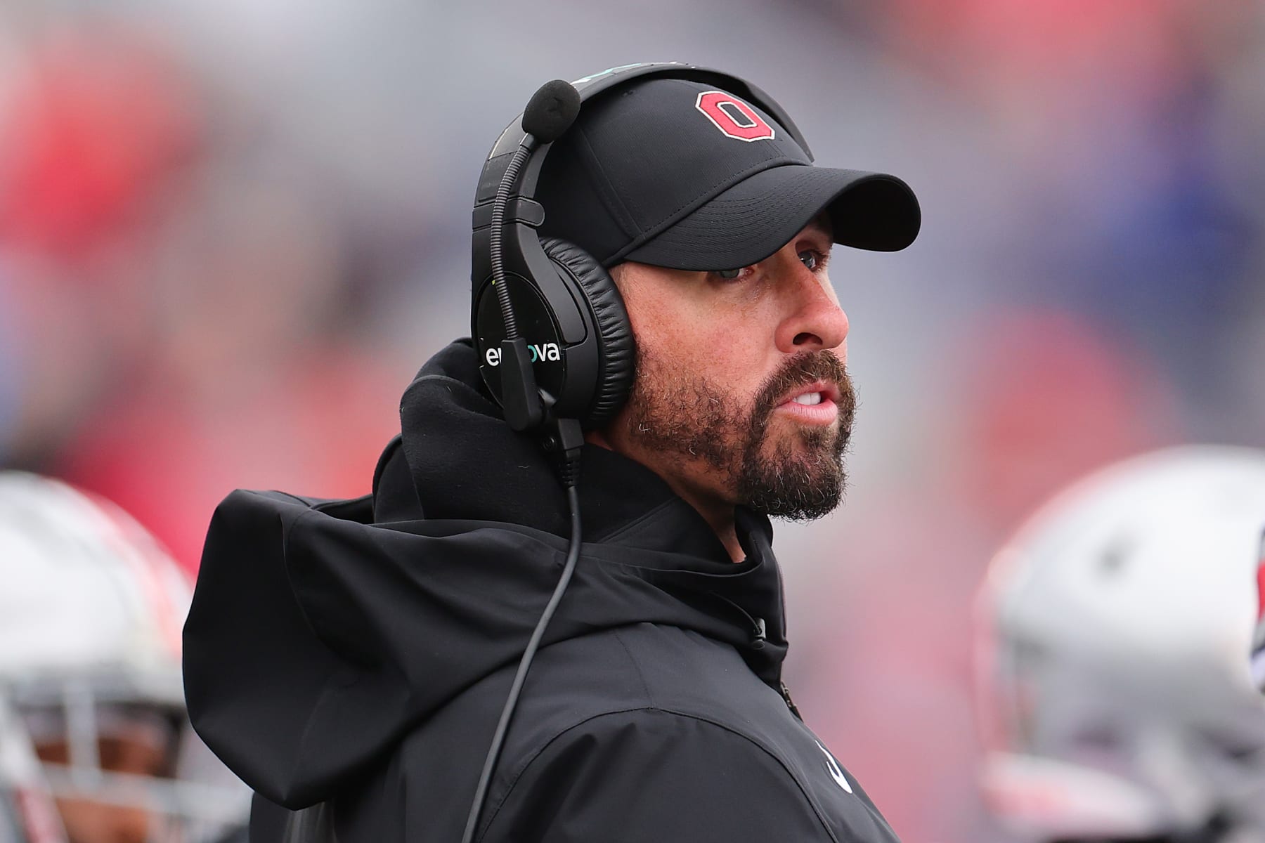 EVANSTON, ILLINOIS - NOVEMBER 05: Wide receiver coach Brian Hartline of the Ohio State Buckeyes looks on against the Northwestern Wildcats during the second half at Ryan Field on November 05, 2022 in Evanston, Illinois. (Photo by Michael Reaves/Getty Images)