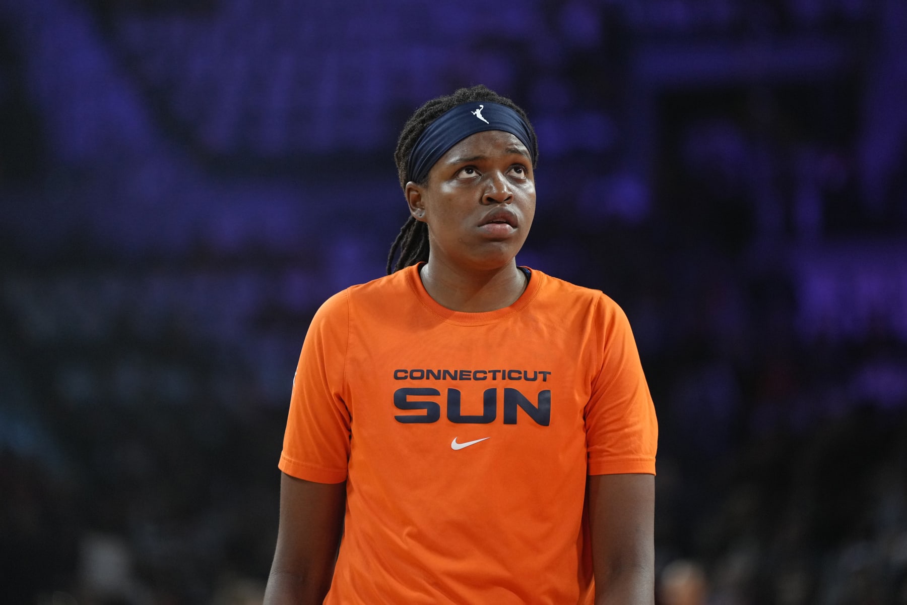 LAS VEGAS, NV - SEPTEMBER 13: Jonquel Jones #35 of the Connecticut Sun looks on before Game 2 of the 2022 WNBA Finals on September 13, 2022 at Michelob ULTRA Arena in Las Vegas, Nevada. NOTE TO USER: User expressly acknowledges and agrees that, by downloading and or using this photograph, User is consenting to the terms and conditions of the Getty Images License Agreement. Mandatory Copyright Notice: Copyright 2022 NBAE (Photo by Jeff Bottari/NBAE via Getty Images) LAS VEGAS, NV - SEPTEMBER 13: Jonquel Jones #35 of the Connecticut Sun looks on before Game 2 of the 2022 WNBA Finals on September 13, 2022 at Michelob ULTRA Arena in Las Vegas, Nevada. NOTE TO USER: User expressly acknowledges and agrees that, by downloading and or using this photograph, User is consenting to the terms and conditions of the Getty Images License Agreement. Mandatory Copyright Notice: Copyright 2022 NBAE (Photo by Jeff Bottari/NBAE via Getty Images)