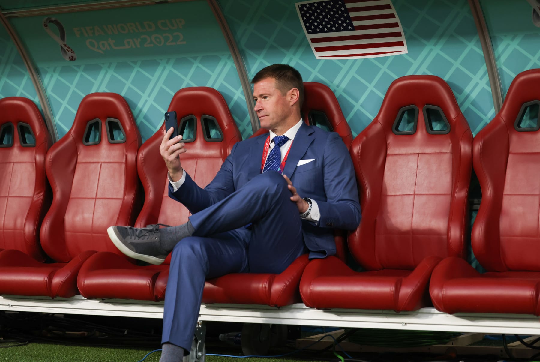 AL RAYYAN, QATAR - DECEMBER 3: Brian McBride USMNT General Manager before a FIFA World Cup Qatar 2022 Round of 16 match between Netherlands and USMNT at Khalifa International Stadium on December 3, 2022 in Al Rayyan, Qatar. (Photo by John Dorton/ISI Photos/Getty Images)