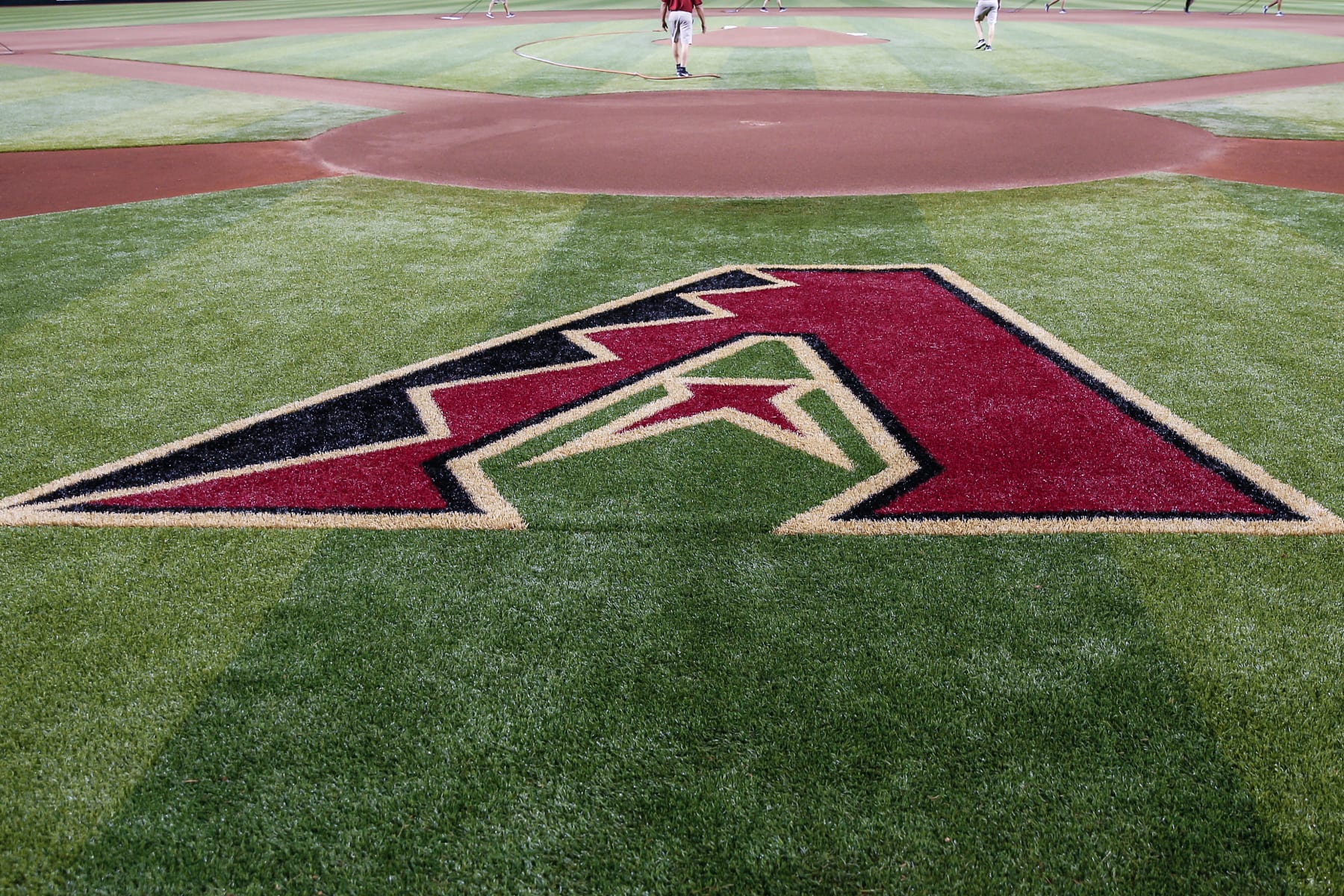 PHOENIX, AZ - APRIL 26: The Arizona Diamondbacks logo on the field during the MLB baseball game between the Chicago Cubs and the Arizona Diamondbacks on April 26, 2019 at Chase Field in Phoenix, Arizona. (Photo by Kevin Abele/Icon Sportswire via Getty Images)