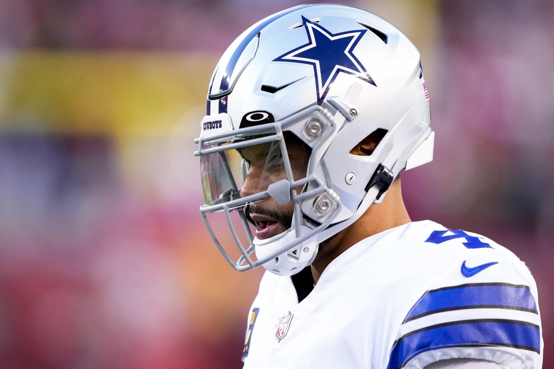 Dallas Cowboys quarterback Dak Prescott (4) passes against the San  Francisco 49ers during the first half of an NFL divisional round playoff  football game in Santa Clara, Calif., Sunday, Jan. 22, 2023. (