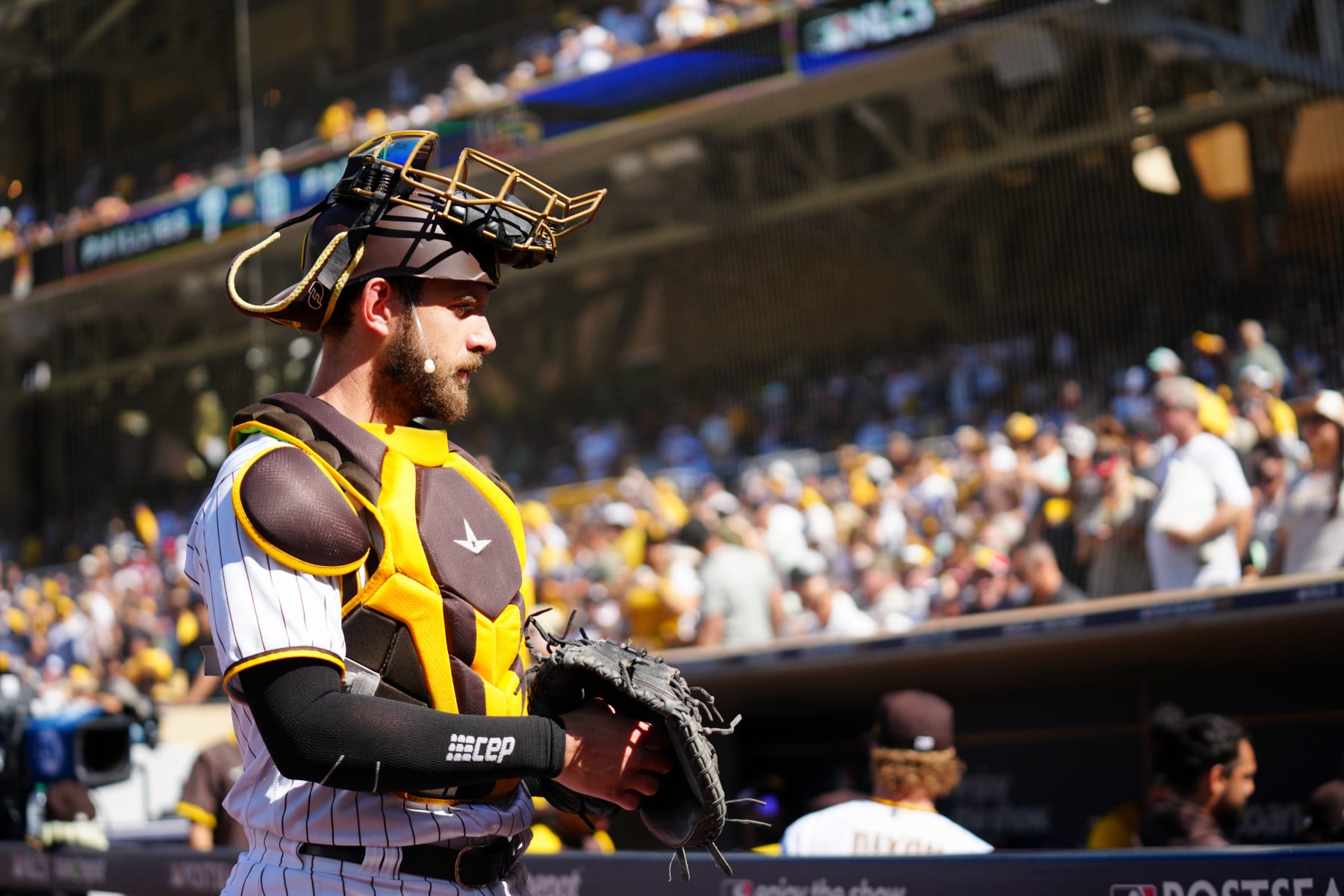 San Diego Padres catcher Austin Nola throws to second base during the  News Photo - Getty Images