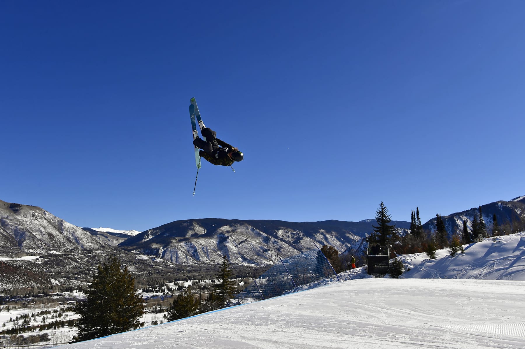 ASPEN, CO - JANUARY 23: James Woods, of Sheffield, GBR, catches air on the first of three jumps as he competes in the Men's Ski Slopestyle finals at Buttermilk Mountain for the X Games on January 23, 2022 in Aspen, Colorado. Woods came in sixth in the competiton. (Photo by Helen H. Richardson/MediaNews Group/The Denver Post via Getty Images)