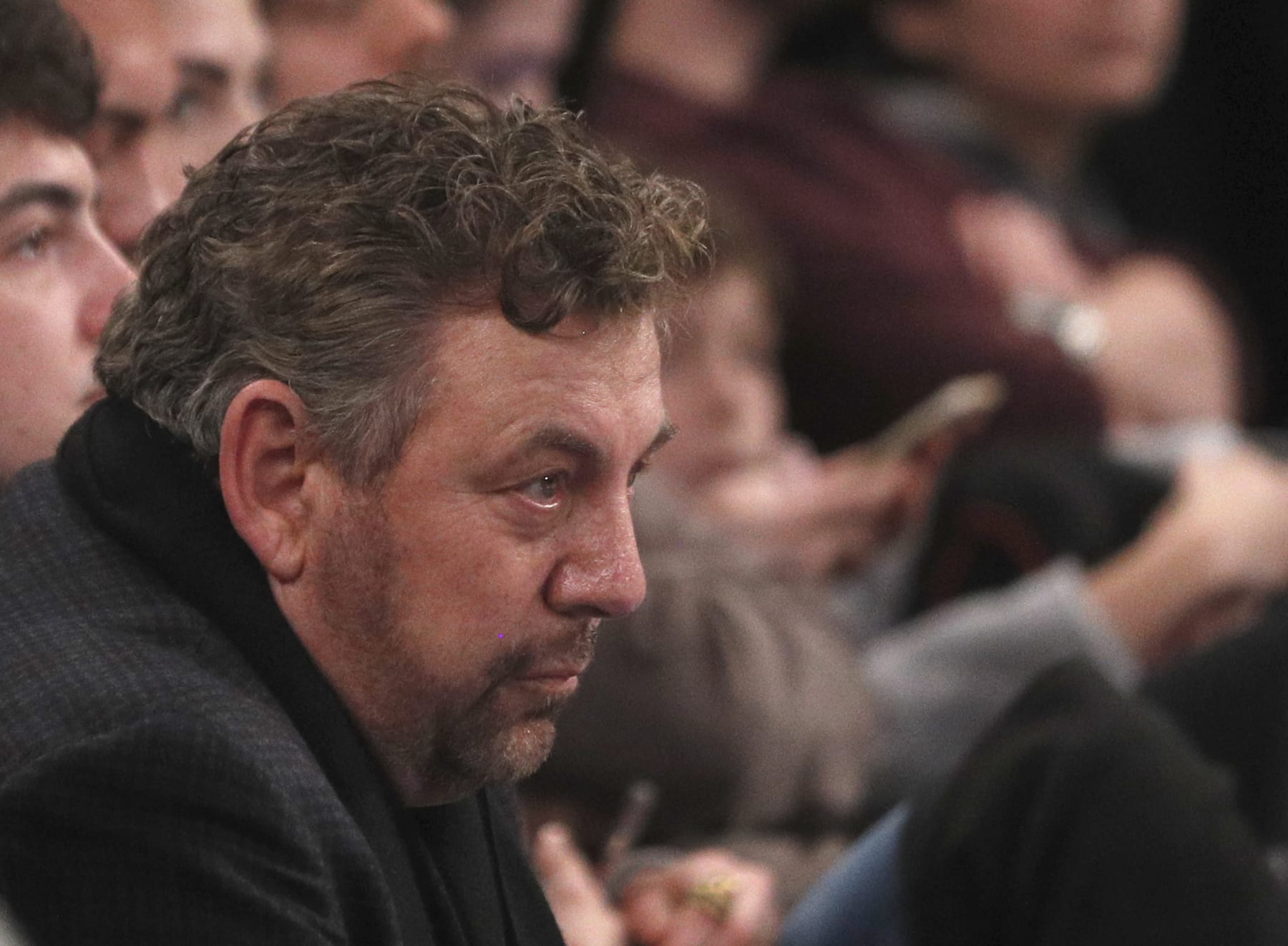 NEW YORK, NY - FEBRUARY 4:  James L. Dolan, Executive Chairman and CEO, The Madison Square Garden Company & NBA Governor, watches an NBA basketball game between the Atlanta Hawks and New York Knicks on February 4, 2018 at Madison Square Garden Center in New York City. Hawks won 99-96. NOTE TO USER: User expressly acknowledges and agrees that, by downloading and/or using this Photograph, user is consenting to the terms and conditions of the Getty License agreement. Mandatory Copyright Notice (Photo by Paul Bereswill/Getty Images)