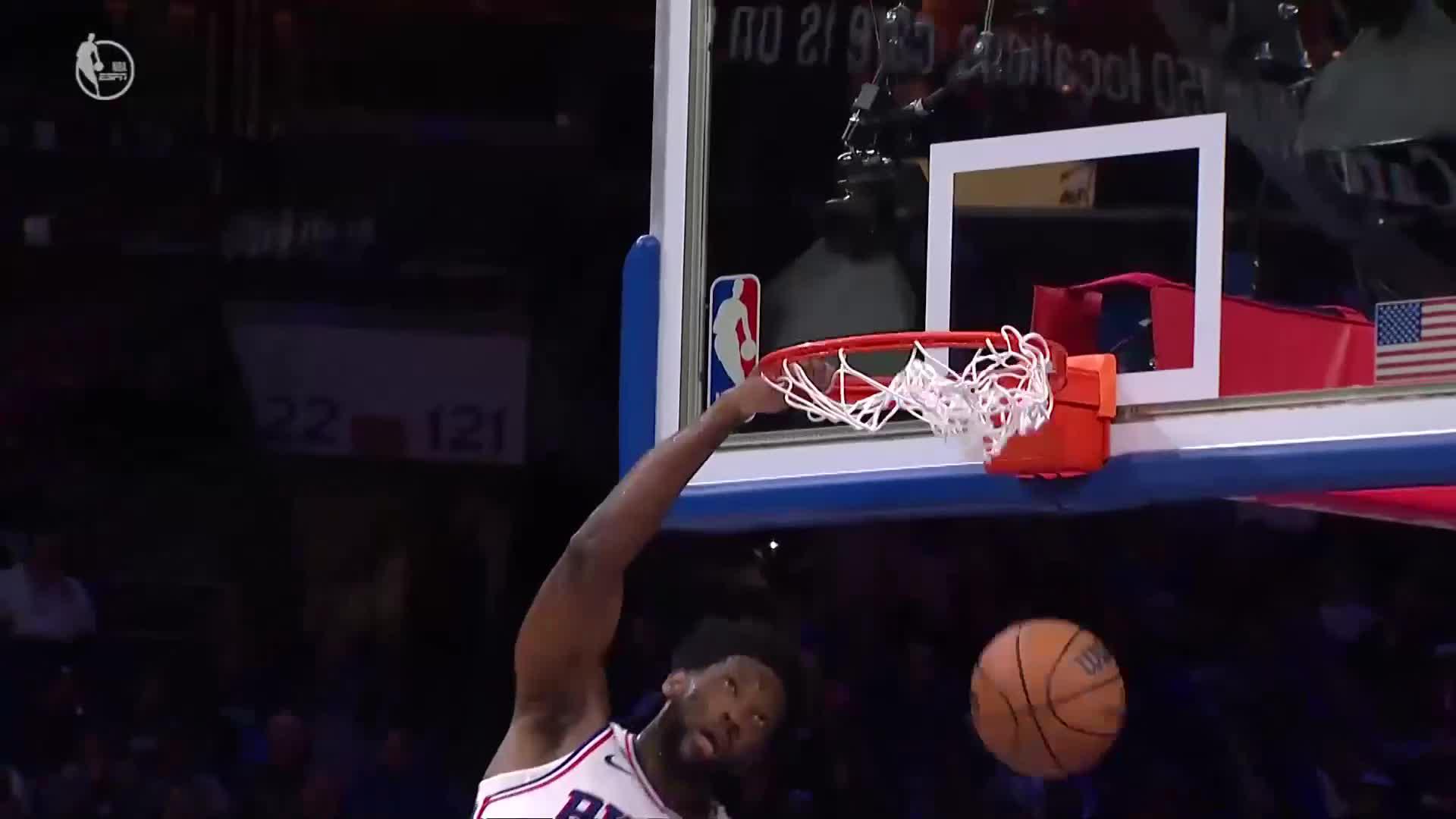 Joel Embiid with one of the day's best dunks