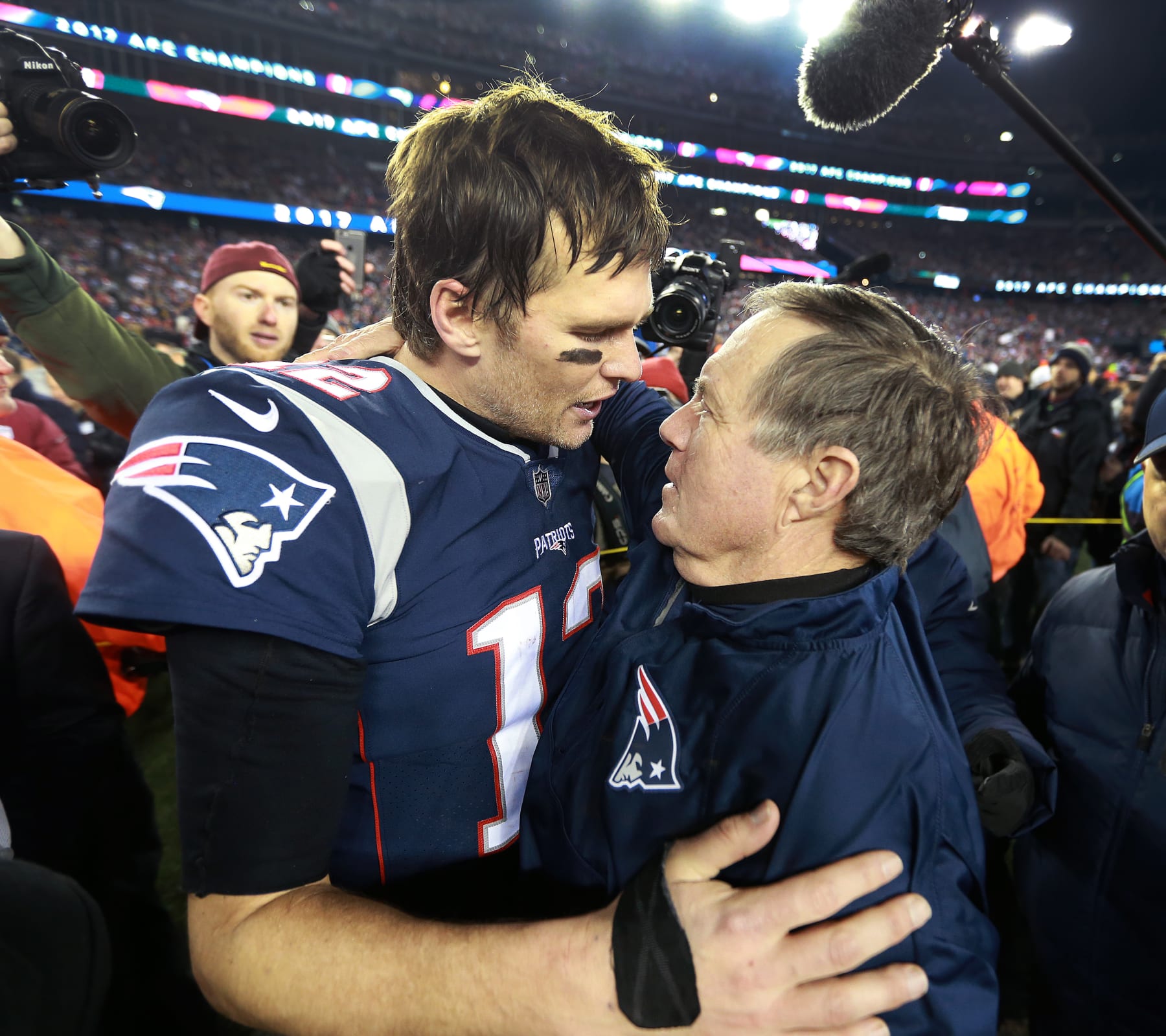 Tom Brady & Bill Belichick Embrace After Super Bowl LI Victory