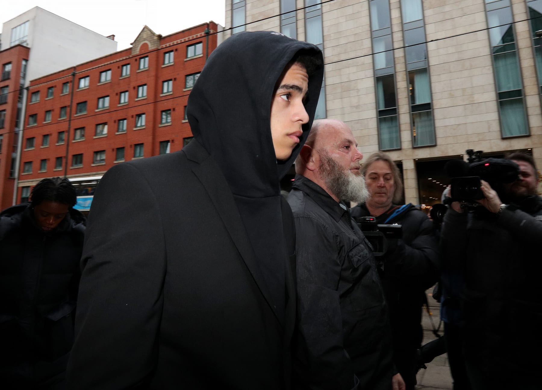 MANCHESTER, ENGLAND - NOVEMBER 21: Manchester United footballer, Mason Greenwood arrives for the first day of his trial at Manchester's Minshull Street Crown Court on November 21, 2022 in Manchester, England. Manchester United striker Mason Greenwood appears in court on 21 November 2022, and charged with attempted rape, engaging in controlling and coercive behaviour and assault occasioning actual bodily harm. (Photo by Cameron Smith/Getty Images)