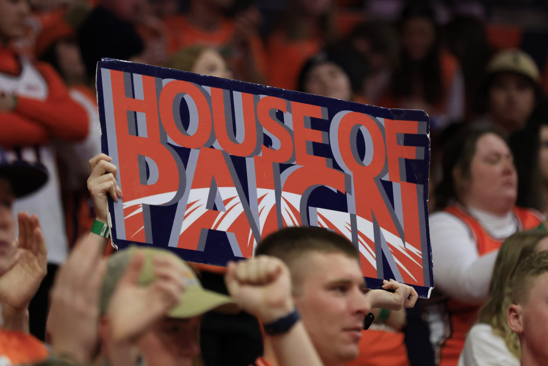 CHAMPAIGN, ILLINOIS - JANUARY 31: A Illinois Fighting Illini fan holds up a sign during the game against the Nebraska Cornhuskers at State Farm Center on January 31, 2023 in Champaign, Illinois. (Photo by Justin Casterline/Getty Images)