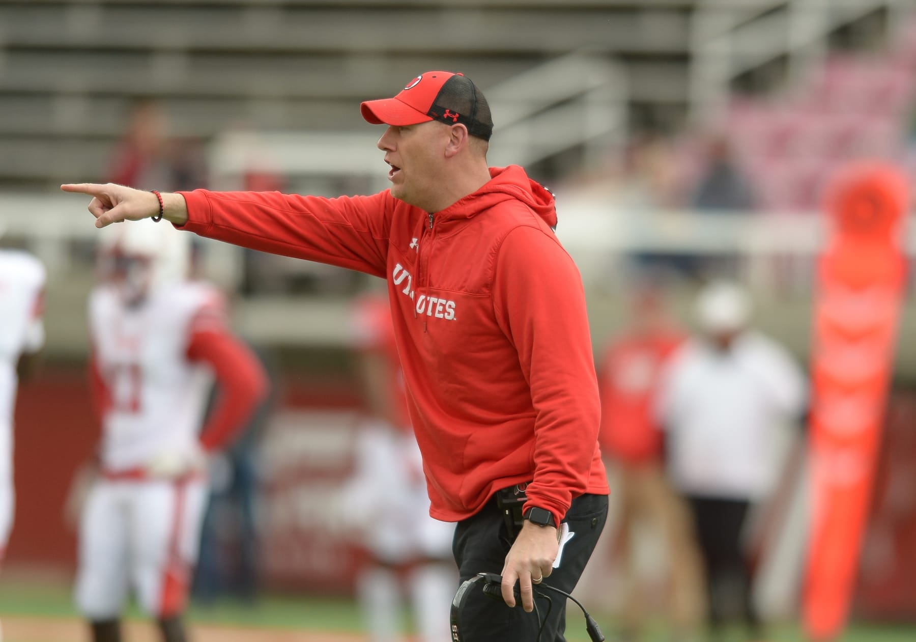 SALT LAKE CITY, UT - APRIL 13: Utah Offensive Coordinator Andy Ludwig during the Utah Utes Spring football game on April 13, 2019, at Rice-Eccles Stadium in Salt Lake City, Utah. (Photo by Boyd Ivey/Icon Sportswire via Getty Images)
