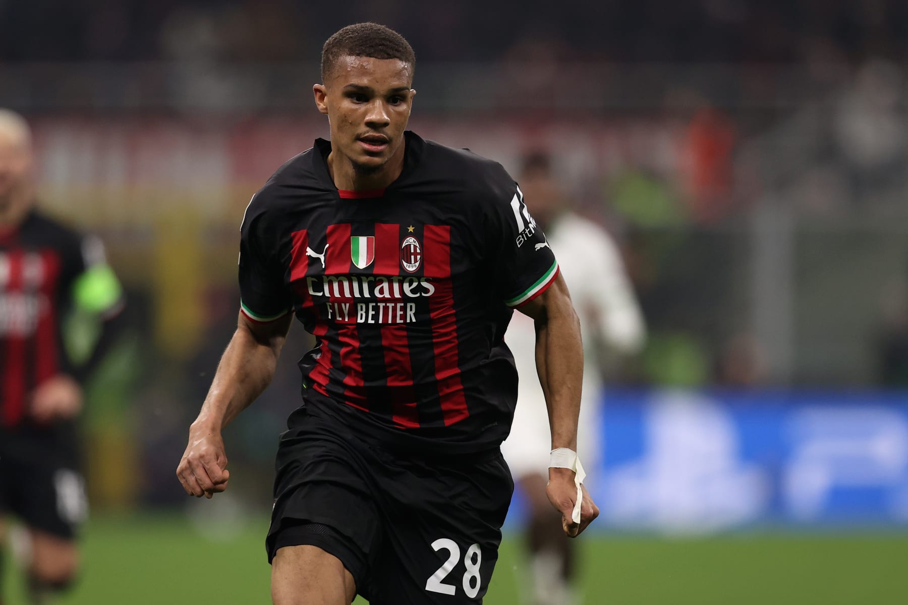 MILAN, ITALY - FEBRUARY 14: Malick Thiaw of AC Milan in action during the UEFA Champions League round of 16 leg one match between AC Milan and Tottenham Hotspur at Giuseppe Meazza Stadium on February 14, 2023 in Milan, Italy. (Photo by Francesco Scaccianoce/Getty Images)