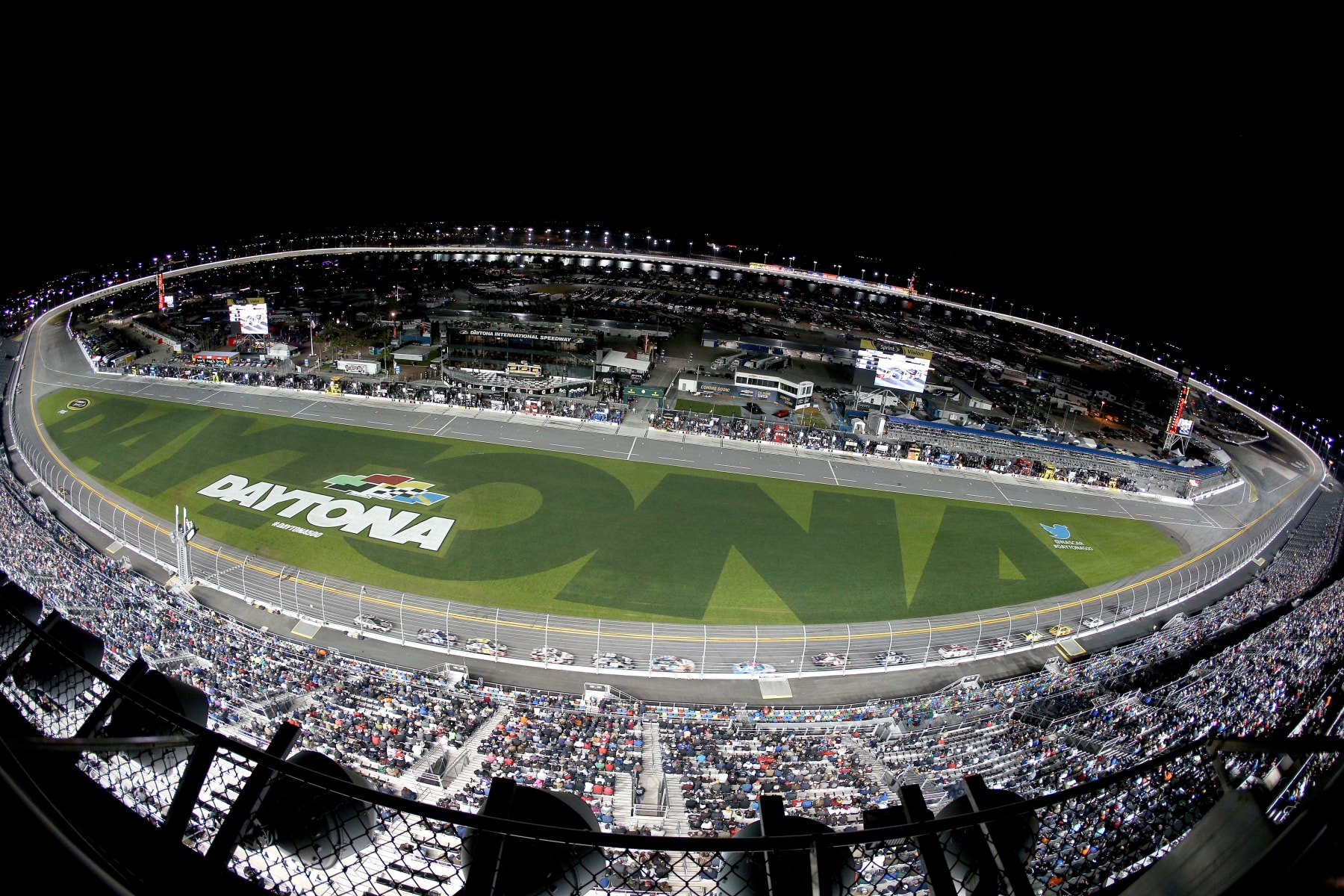 DAYTONA BEACH, FL - FEBRUARY 18: A general view of the speedway as cars race during the NASCAR Sprint Cup Series Can-Am Duels at Daytona International Speedway on February 18, 2016 in Daytona Beach, Florida. (Photo by Patrick Smith/Getty Images)