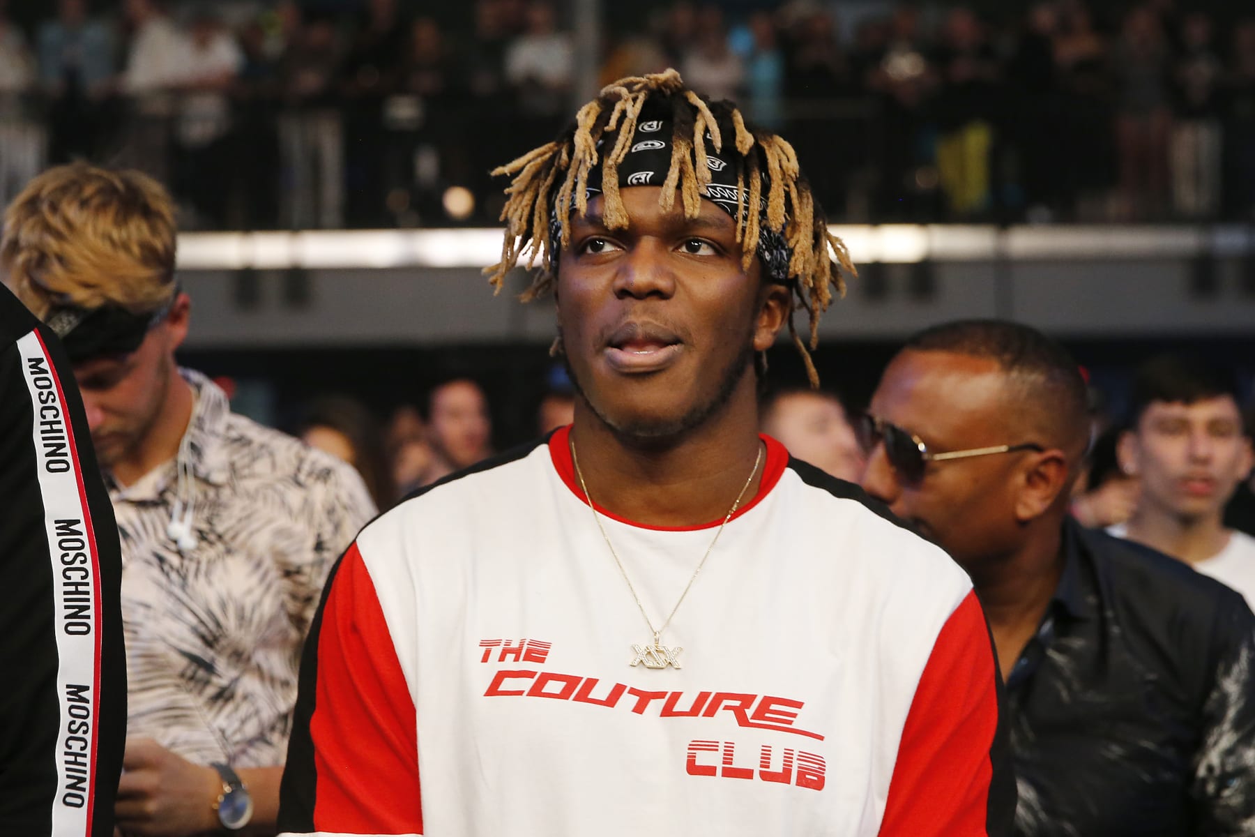 MIAMI, FLORIDA - JANUARY 30: KSI looks on during the Jake Paul v AnEsonGib fight at Meridian at Island Gardens on January 30, 2020 in Miami, Florida. (Photo by Michael Reaves/Getty Images)