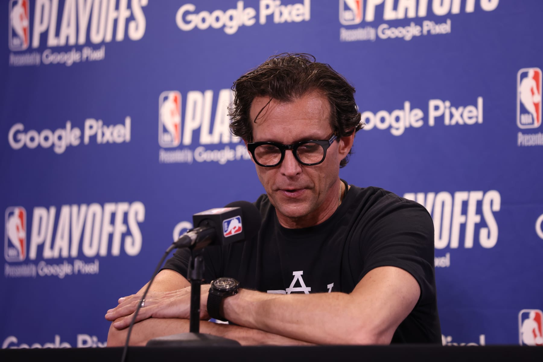 SALT LAKE CITY, UT - APRIL 28: Head Coach Quin Snyder of the Utah Jazz talks to the media after Round 1 Game 6 of the 2022 NBA Playoffs against the Dallas Mavericks on April 28, 2022 at vivint.SmartHome Arena in Salt Lake City, Utah. NOTE TO USER: User expressly acknowledges and agrees that, by downloading and or using this Photograph, User is consenting to the terms and conditions of the Getty Images License Agreement. Mandatory Copyright Notice: Copyright 2022 NBAE (Photo by Melissa Majchrzak/NBAE via Getty Images) SALT LAKE CITY, UT - APRIL 28: Head Coach Quin Snyder of the Utah Jazz talks to the media after Round 1 Game 6 of the 2022 NBA Playoffs against the Dallas Mavericks on April 28, 2022 at vivint.SmartHome Arena in Salt Lake City, Utah. NOTE TO USER: User expressly acknowledges and agrees that, by downloading and or using this Photograph, User is consenting to the terms and conditions of the Getty Images License Agreement. Mandatory Copyright Notice: Copyright 2022 NBAE (Photo by Melissa Majchrzak/NBAE via Getty Images)