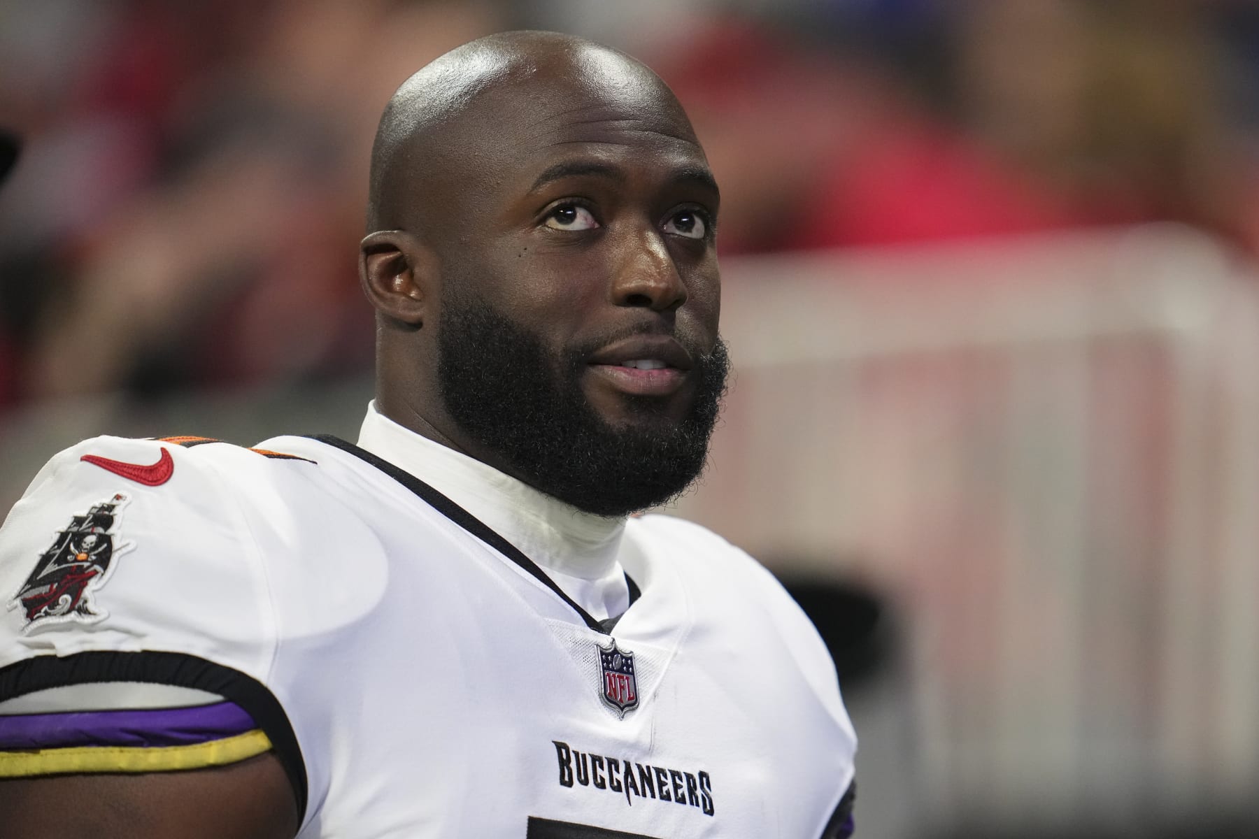 ATLANTA, GA - JANUARY 08: Leonard Fournette #7 of the Tampa Bay Buccaneers walks off of the field against the Atlanta Falcons at Mercedes-Benz Stadium on January 8, 2023 in Atlanta, Georgia. (Photo by Cooper Neill/Getty Images) ATLANTA, GA - JANUARY 08: Leonard Fournette #7 of the Tampa Bay Buccaneers walks off of the field against the Atlanta Falcons at Mercedes-Benz Stadium on January 8, 2023 in Atlanta, Georgia. (Photo by Cooper Neill/Getty Images)