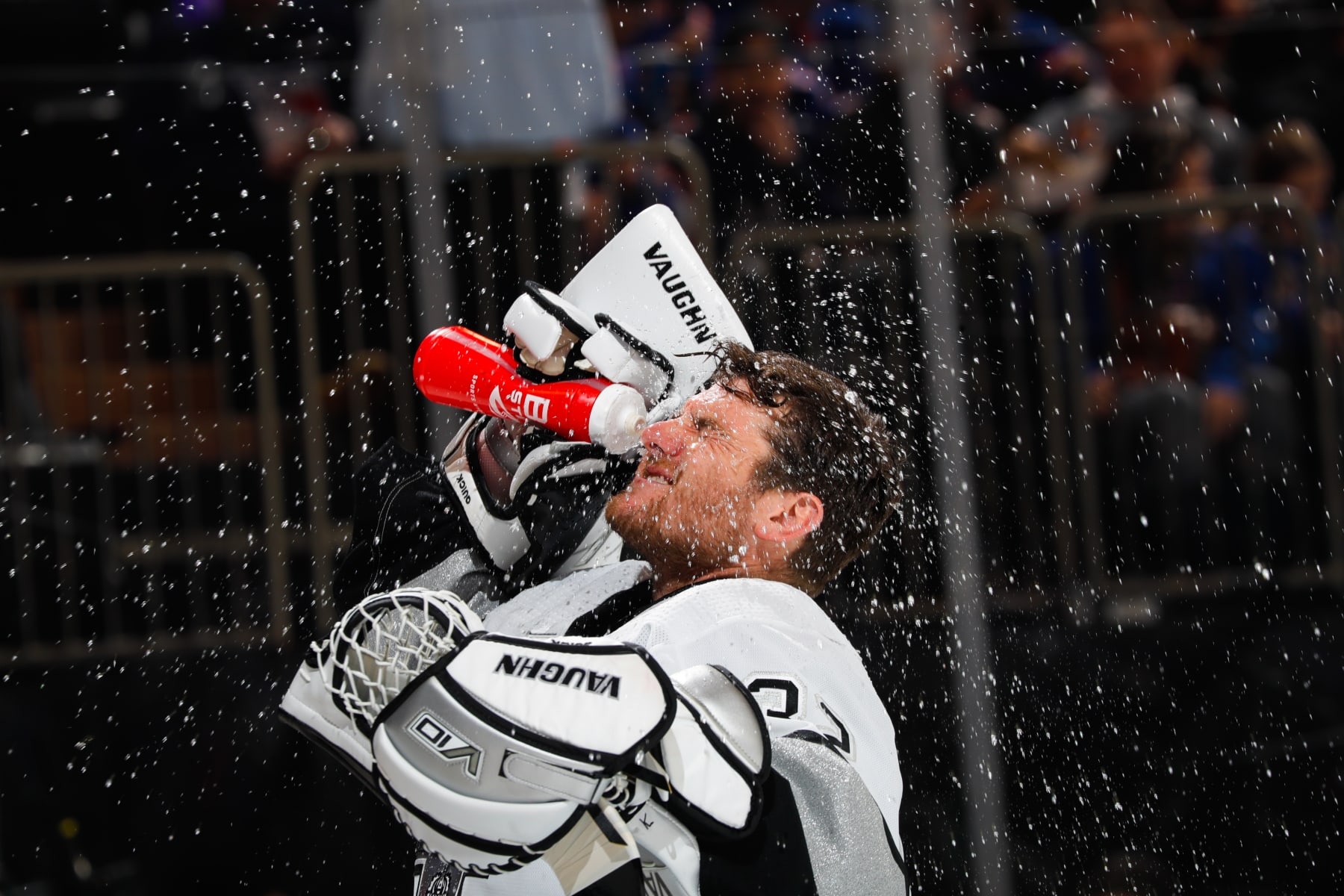 NEW YORK, NEW YORK - FEBRUARY 26: Jonathan Quick #32 of the Los Angeles Kings cools off prior to the game against the New York Rangers at Madison Square Garden on February 26, 2023 in New York City. (Photo by Jared Silber/NHLI via Getty Images)