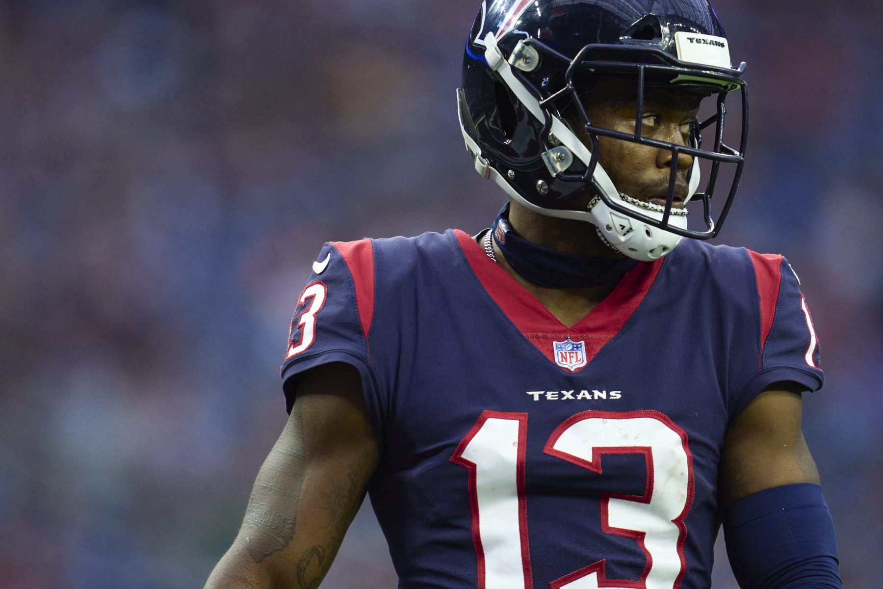 INDIANAPOLIS, IN - JANUARY 08: Houston Texans wide receiver Brandin Cooks  (13) waits for play to resume during the game between the Houston Texans  and the Indianapolis Colts on January 8, 2023