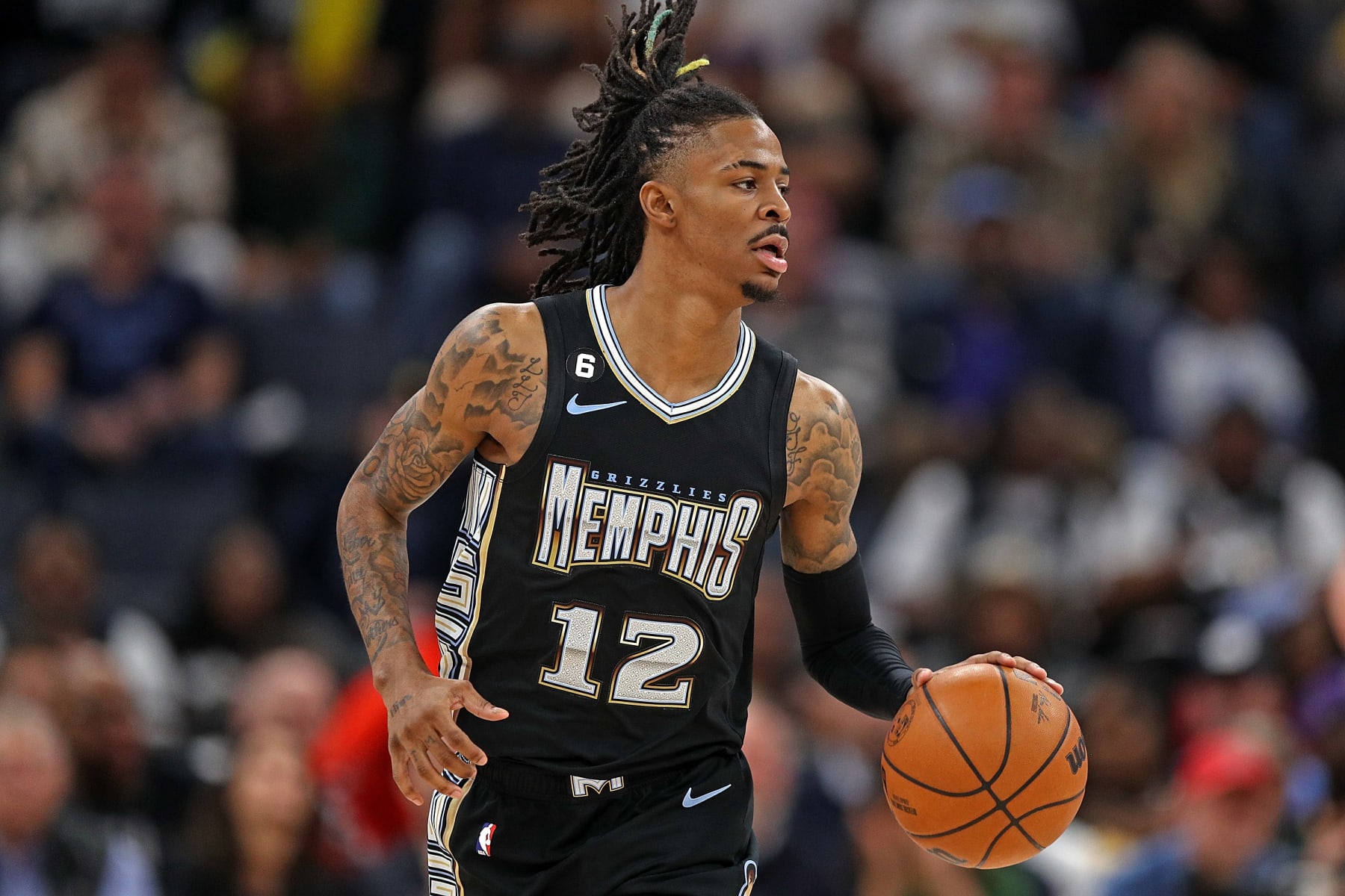 MEMPHIS, TENNESSEE - FEBRUARY 28: Ja Morant #12 of the Memphis Grizzlies brings the ball up court during the game against the Los Angeles Lakers at FedExForum on February 28, 2023 in Memphis, Tennessee. NOTE TO USER: User expressly acknowledges and agrees that, by downloading and or using this photograph, User is consenting to the terms and conditions of the Getty Images License Agreement. (Photo by Justin Ford/Getty Images) MEMPHIS, TENNESSEE - FEBRUARY 28: Ja Morant #12 of the Memphis Grizzlies brings the ball up court during the game against the Los Angeles Lakers at FedExForum on February 28, 2023 in Memphis, Tennessee. NOTE TO USER: User expressly acknowledges and agrees that, by downloading and or using this photograph, User is consenting to the terms and conditions of the Getty Images License Agreement. (Photo by Justin Ford/Getty Images)