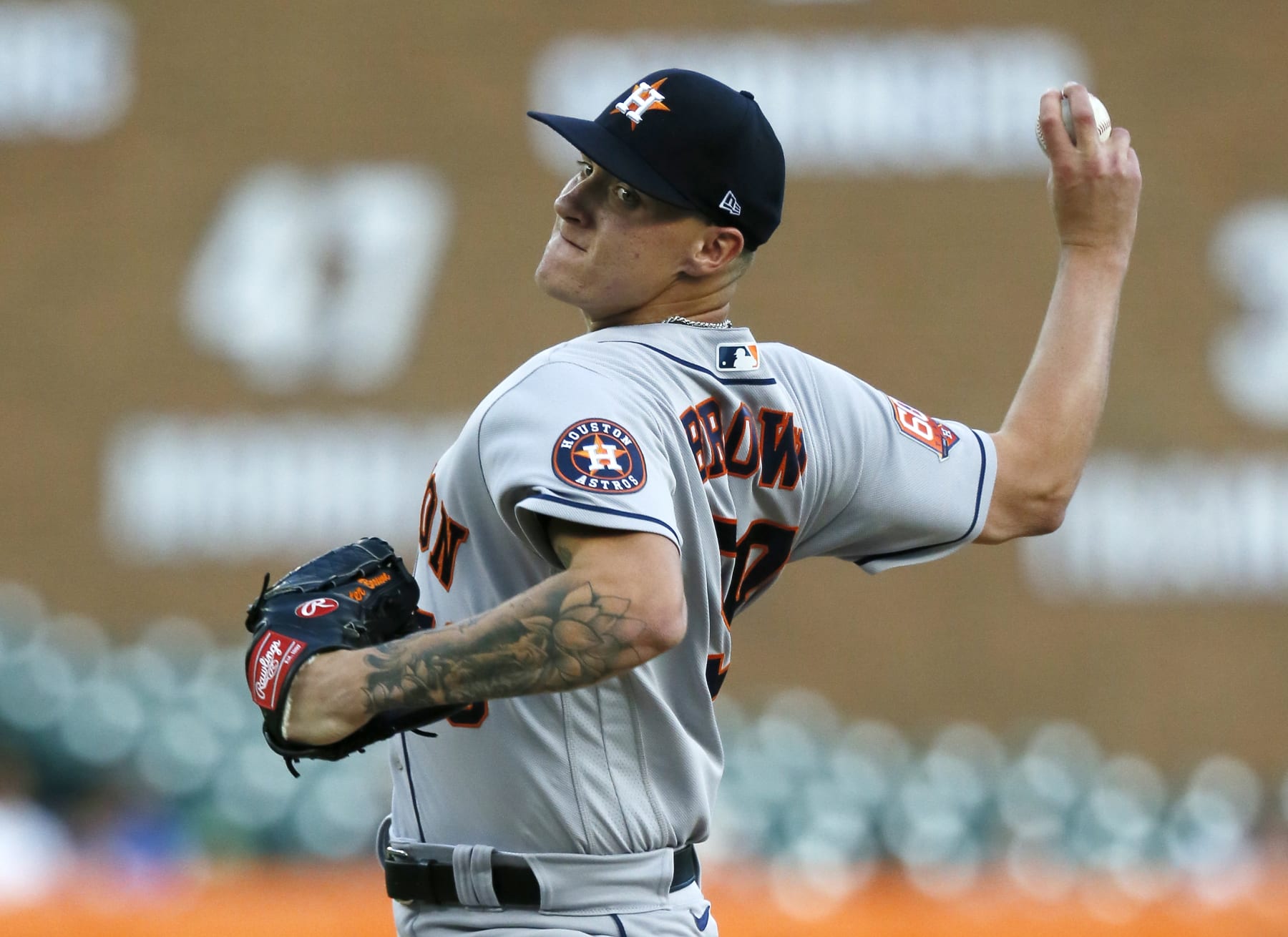 DETROIT, MI - SEPTEMBER 13: Hunter Brown #58 of the Houston Astros pitches against the Detroit Tigers during the second inning at Comerica Park on September 13, 2022, in Detroit, Michigan. (Photo by Duane Burleson/Getty Images)
