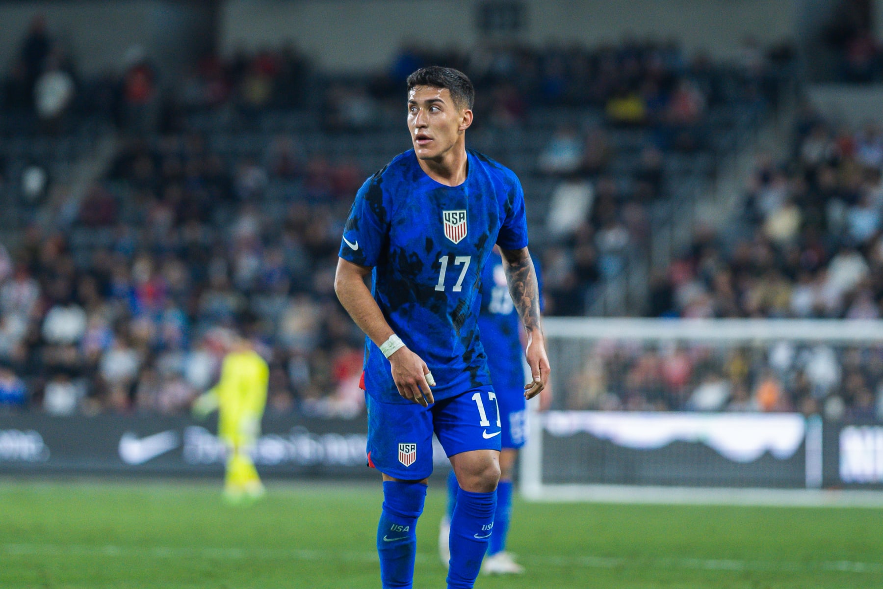 LOS ANGELES, CA - JANUARY 25: USMNT forward Alejandro Zendejas #17 during the friendly match between Serbia and USMNT at BMO Stadium on January 25, 2023 in Los Angeles, CA. (Photo by Rich Gordon/ISI Photos/Getty Images)