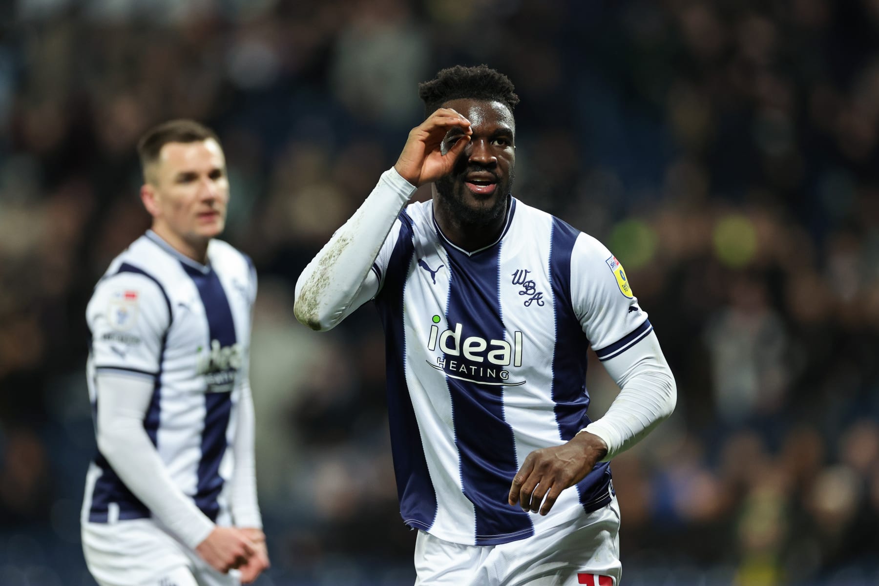 WEST BROMWICH, ENGLAND - MARCH 07: Daryl Dike of West Bromwich Albion celebrates after scoring the team's first goal during the Sky Bet Championship between West Bromwich Albion and Wigan Athletic at The Hawthorns on March 07, 2023 in West Bromwich, England. (Photo by David Rogers/Getty Images)
