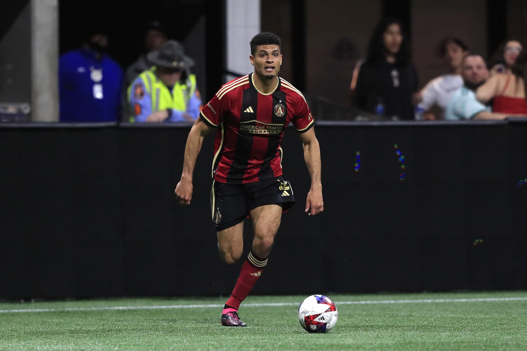 ATLANTA, GA - MARCH 04: Atlanta United defender Miles Robinson (12) during the MLS match between the Atlanta United FC and the Toronto FC on March 4, 2023 at the Mercedes-Benz Stadium in Atlanta, Georgia. (Photo by David J. Griffin/Icon Sportswire via Getty Images)