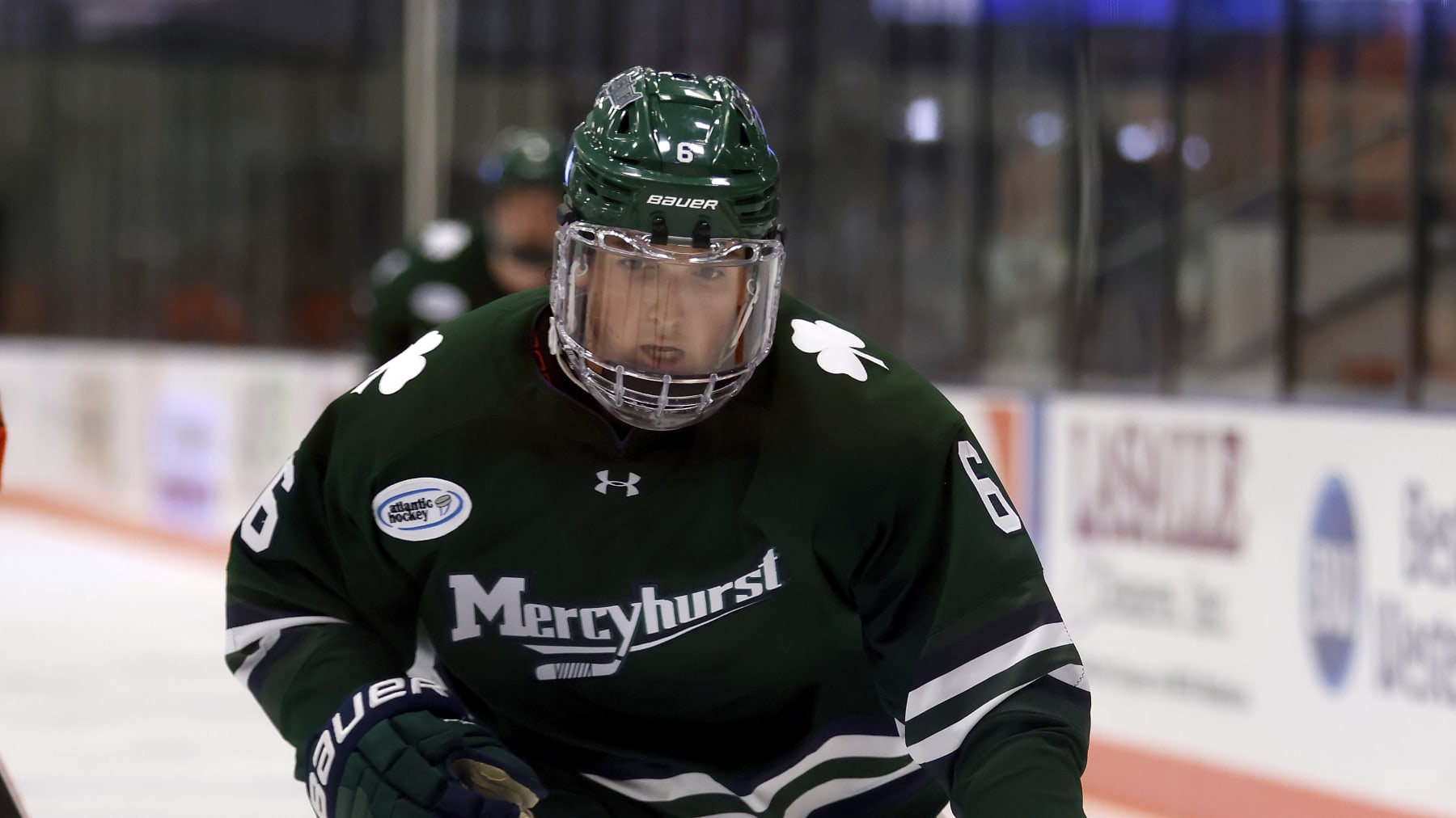 Mercyhurst Lakers center Carson Briere (6) skates up the ice during an NCAA hockey game against the Bowling Green Falcons on Saturday, Dec. 5, 2020, in Bowling Green, Ohio. (AP Photo/Kirk Irwin)