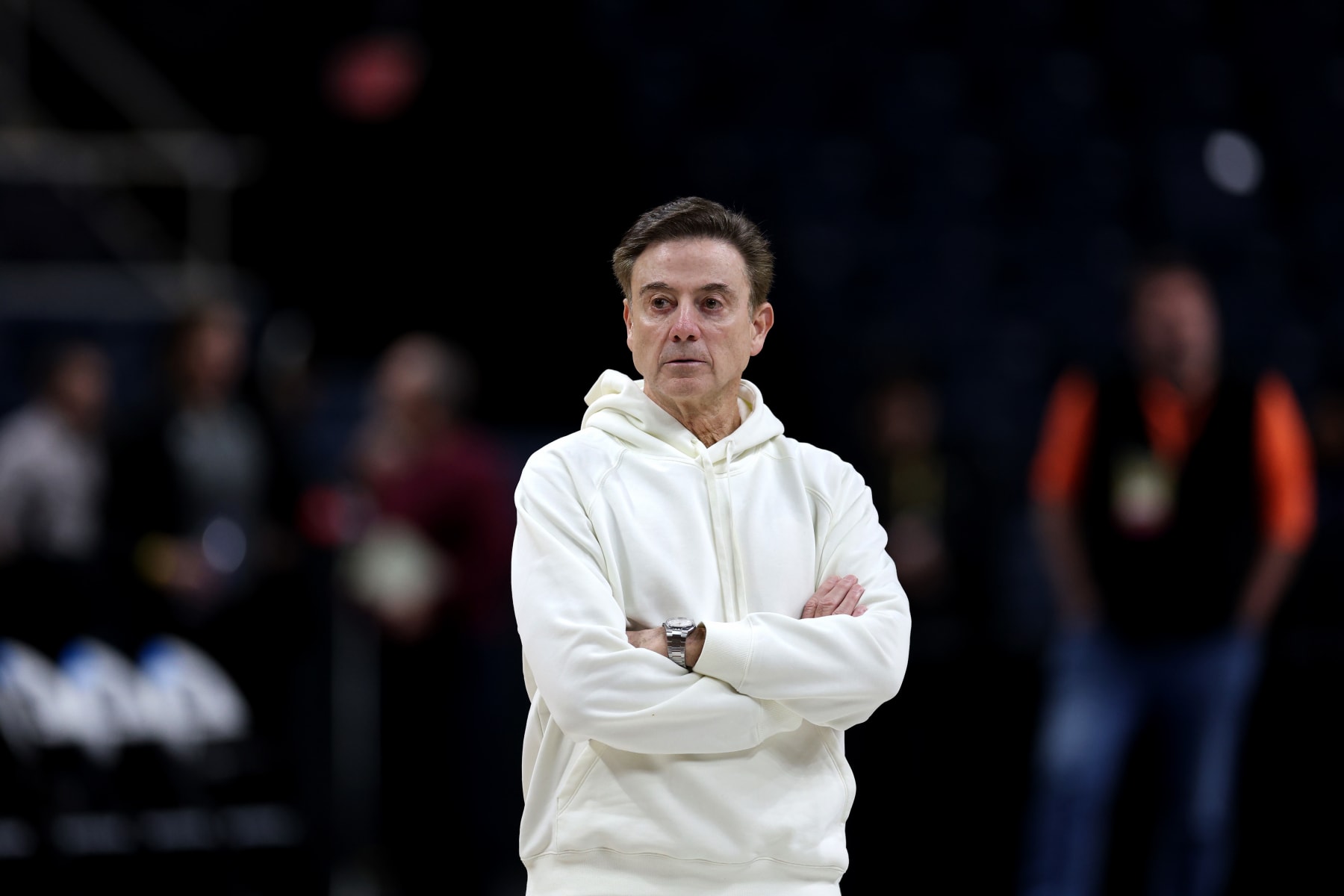 ALBANY, NEW YORK - MARCH 16: Head coach Rick Pitino of Iona looks on during a practice session ahead of the first round of the NCAA Men’s Basketball Tournament at MVP Arena on March 16, 2023 in Albany, New York. (Photo by Rob Carr/Getty Images)