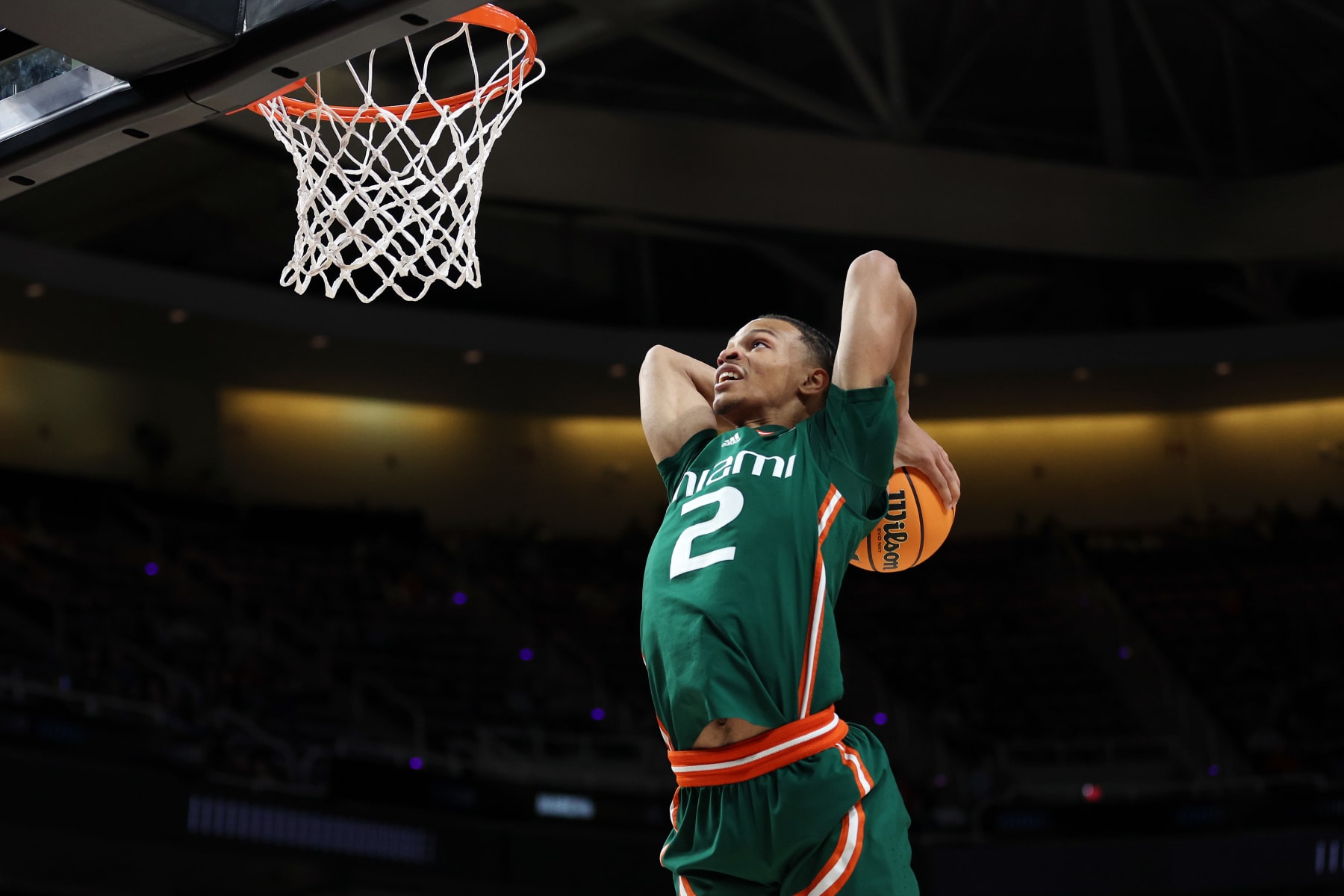ALBANY, NEW YORK - MARCH 19: Isaiah Wong #2 of the Miami Hurricanes goes up for a dunk in the second half against the Indiana Hoosiers during the second round of the NCAA Men's Basketball Tournament at MVP Arena on March 19, 2023 in Albany, New York. (Photo by Patrick Smith/Getty Images) ALBANY, NEW YORK - MARCH 19: Isaiah Wong #2 of the Miami Hurricanes goes up for a dunk in the second half against the Indiana Hoosiers during the second round of the NCAA Men's Basketball Tournament at MVP Arena on March 19, 2023 in Albany, New York. (Photo by Patrick Smith/Getty Images)