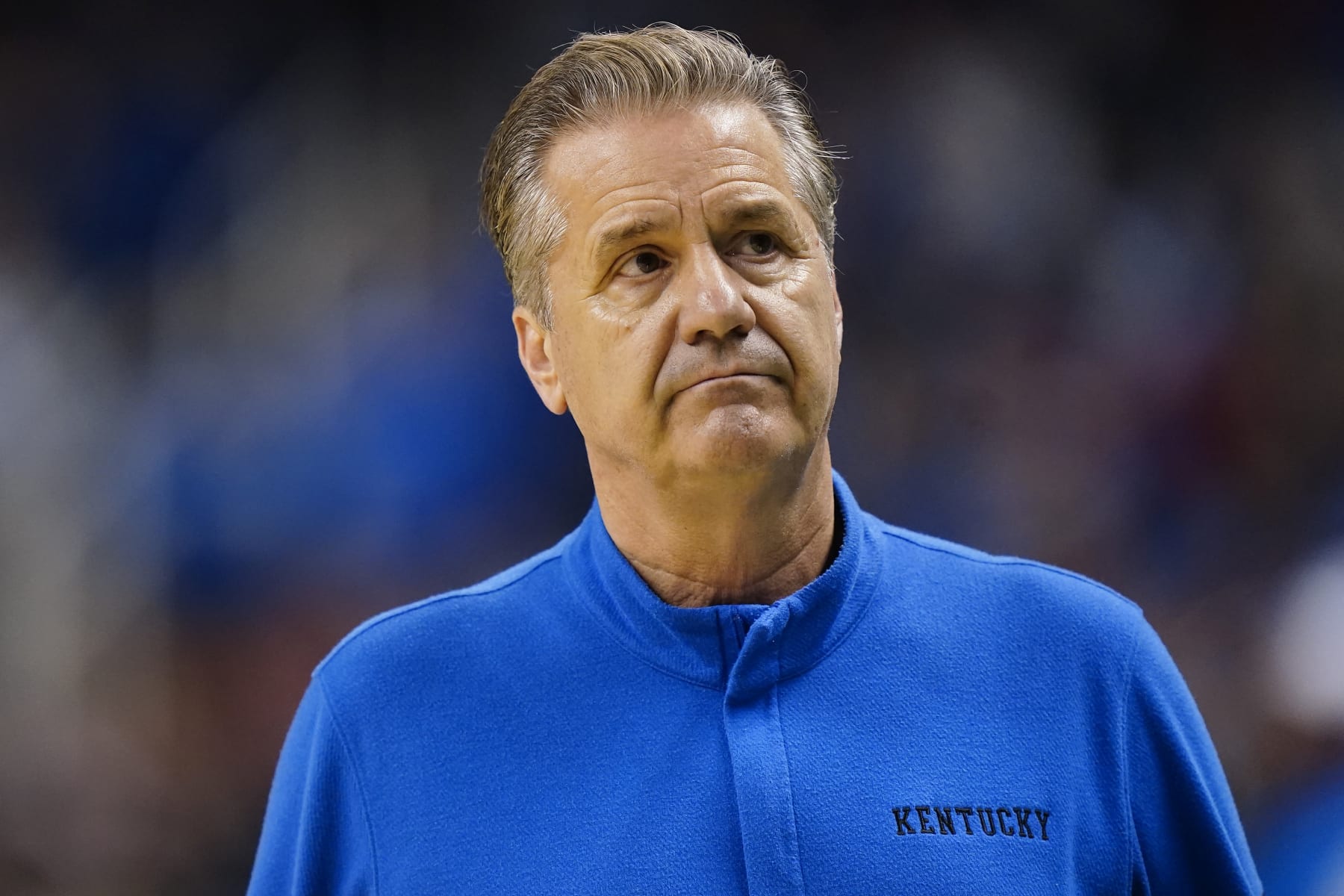 GREENSBORO, NORTH CAROLINA - MARCH 19: Head coach John Calipari of the Kentucky Wildcats reacts during the second half against the Kansas State Wildcats in the second round of the NCAA Men's Basketball Tournament at The Fieldhouse at Greensboro Coliseum on March 19, 2023 in Greensboro, North Carolina. (Photo by Jacob Kupferman/Getty Images)